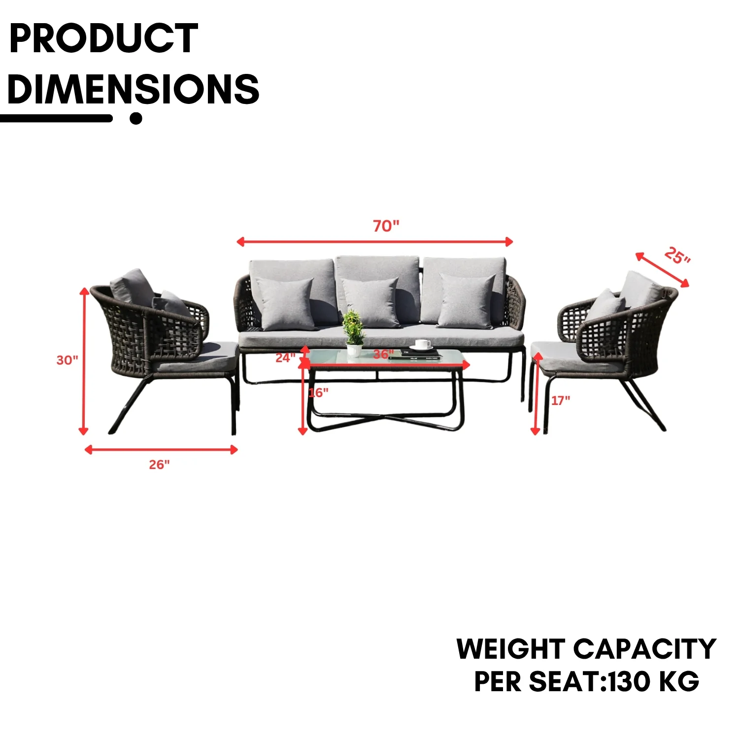 Outdoor 5 Seater Rope Conversation Sofa Set - Image 2