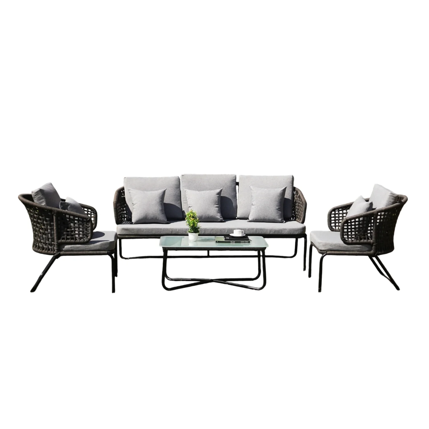 Outdoor 5 Seater Rope Conversation Sofa Set - Image 4