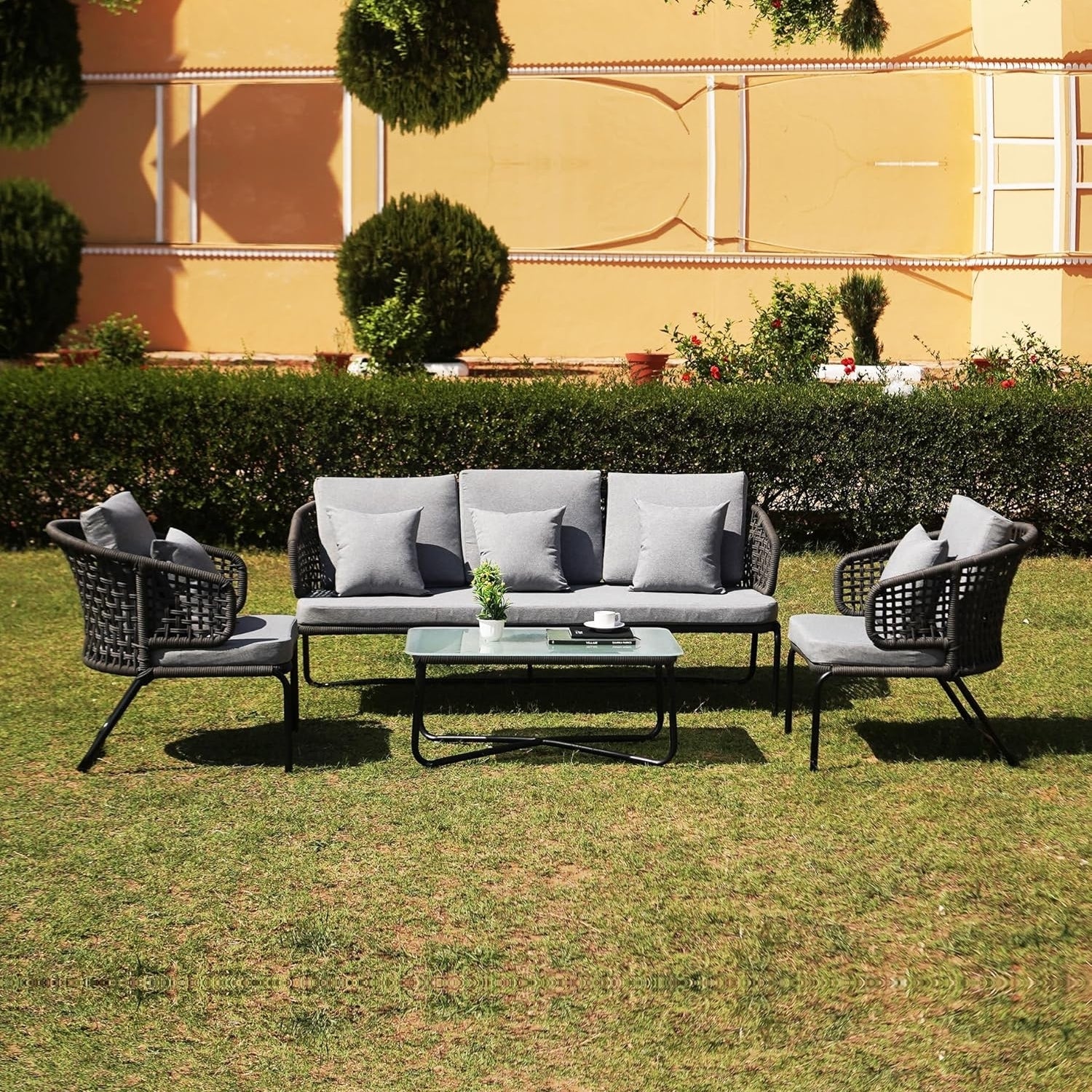 Outdoor 5 Seater Rope Conversation Sofa Set - Image 9