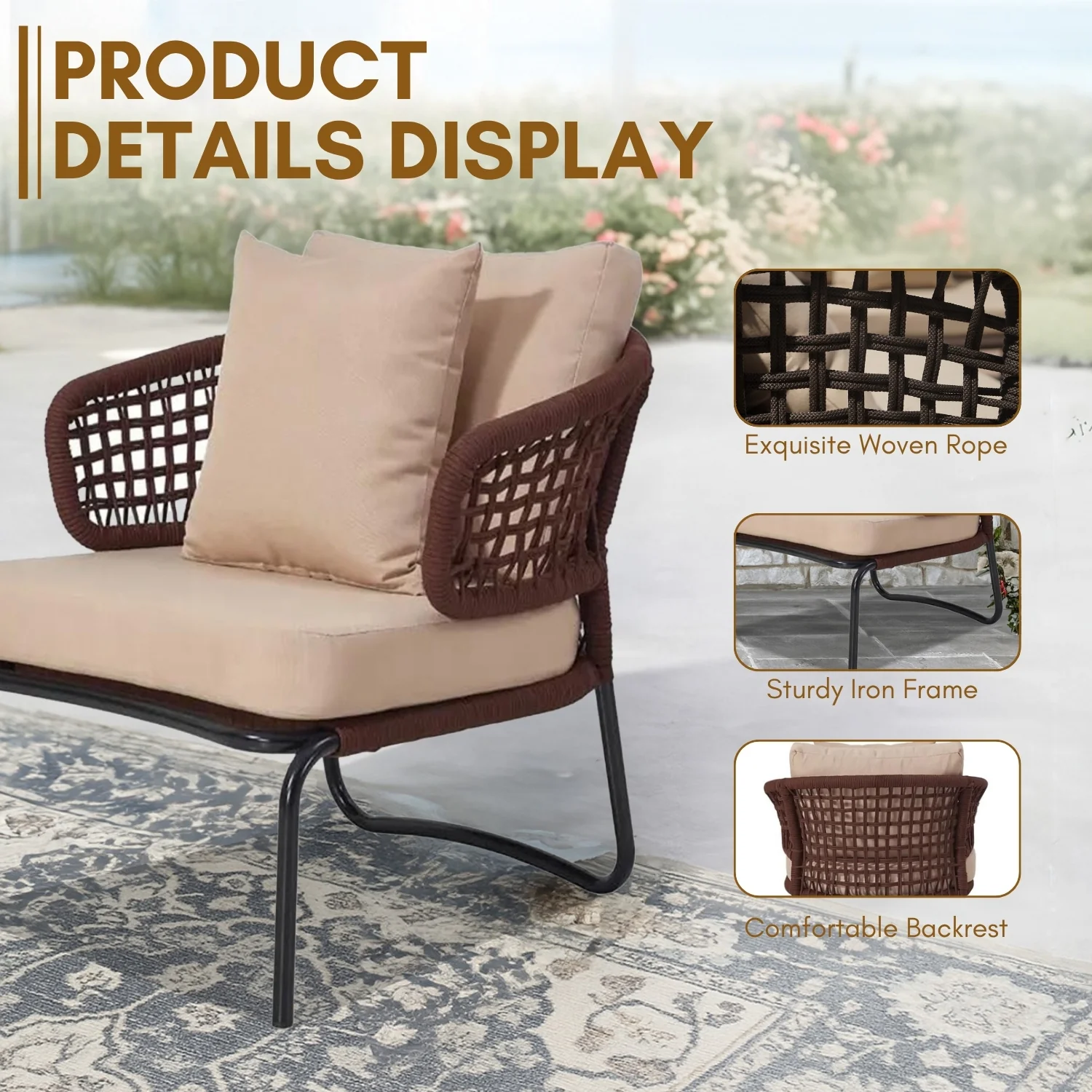 Outdoor 5 Seater Rope Conversation Sofa Set - Image 5