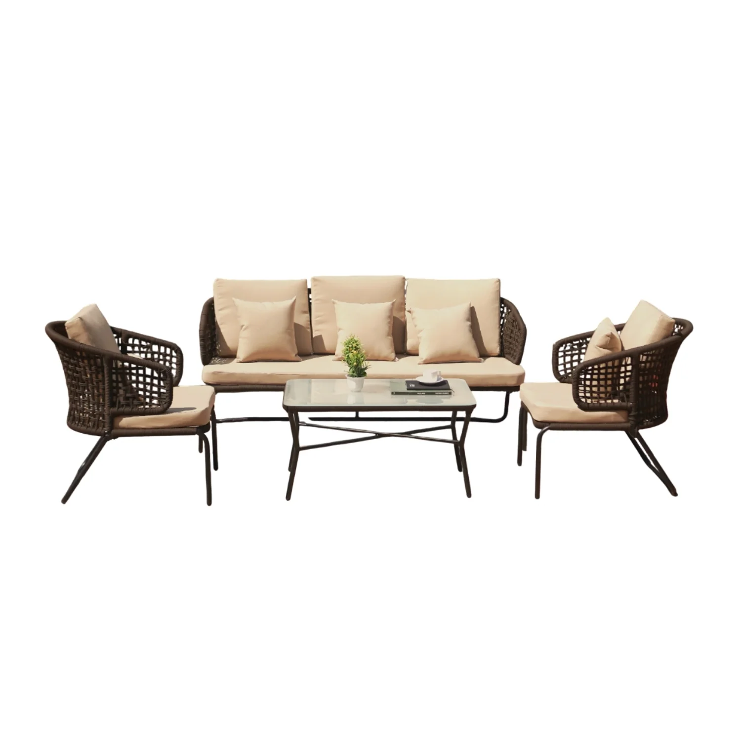 Outdoor 5 Seater Rope Conversation Sofa Set - Image 8