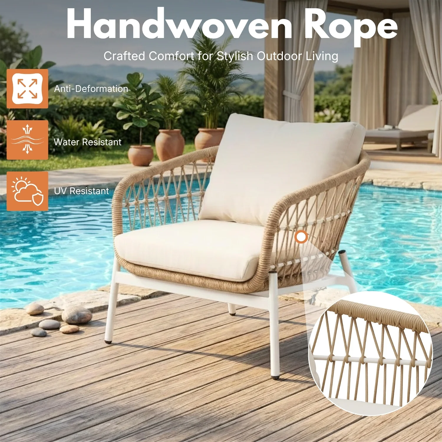 Outdoor 5 Seater Rope Conversation Sofa Set (Beige & Off-White) - Image 3