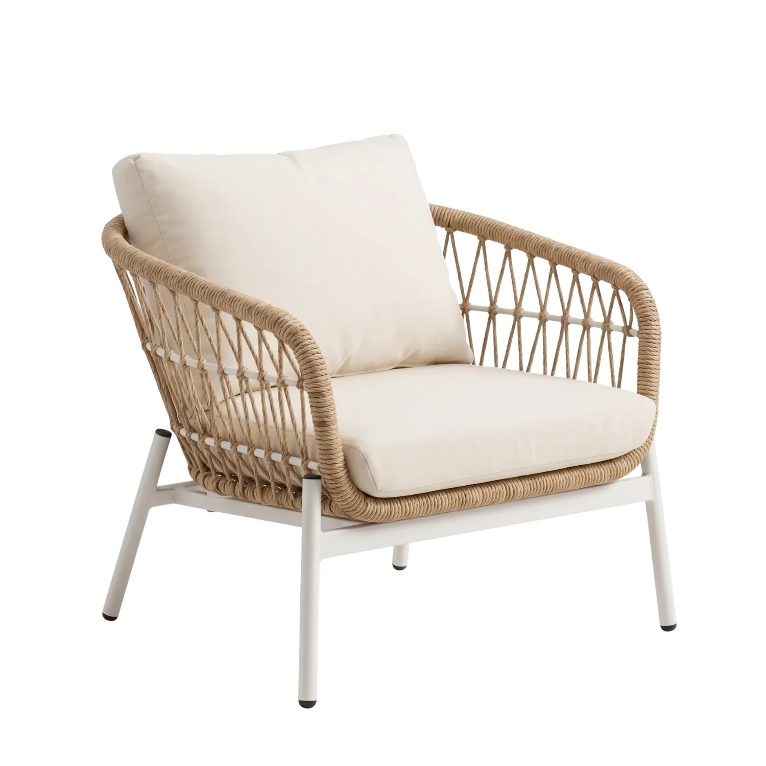Outdoor 5 Seater Rope Conversation Sofa Set (Beige & Off-White) - Image 8
