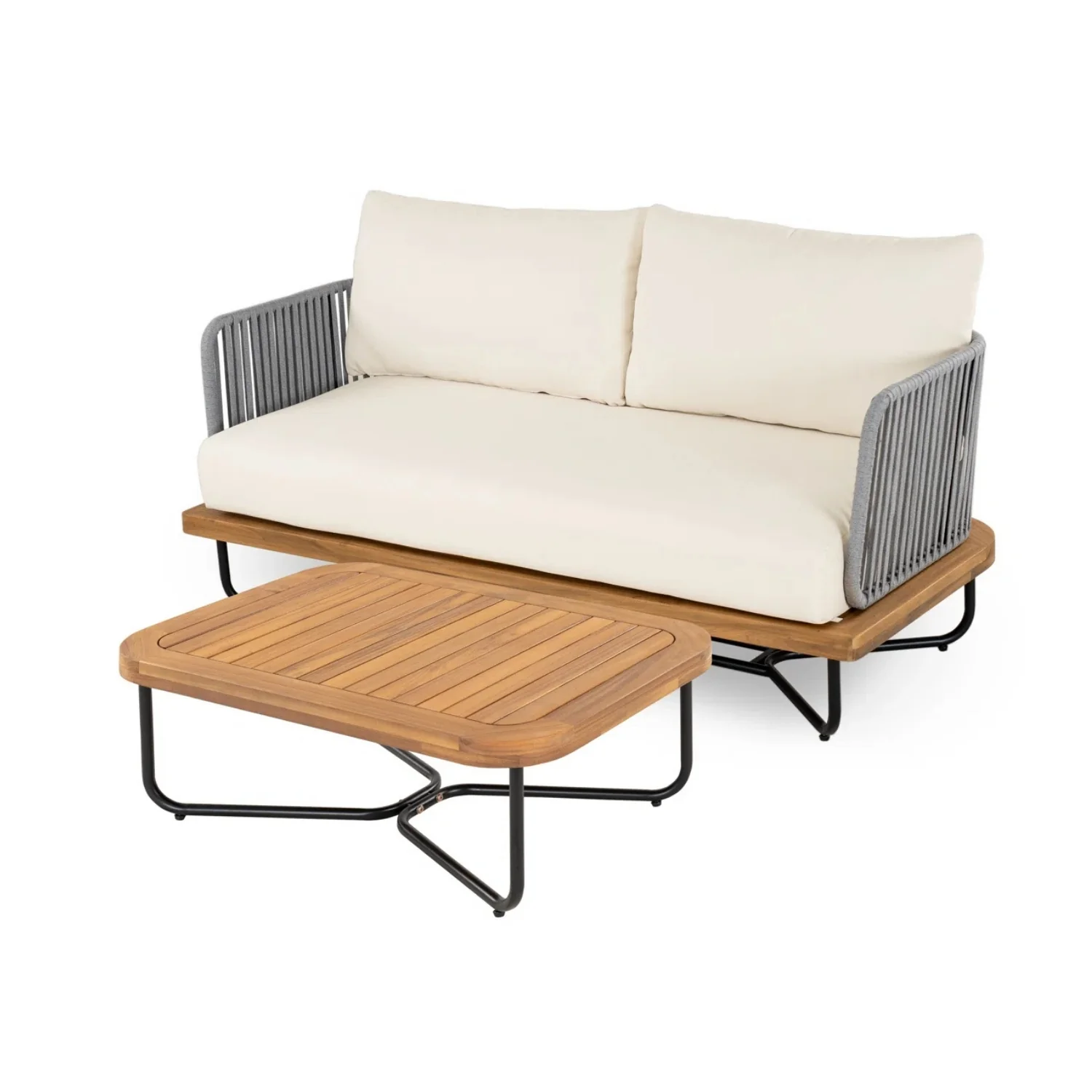 Outdoor 6-Piece Rope Woven Conversation Sofa Set with Wooden Top Table - Image 15