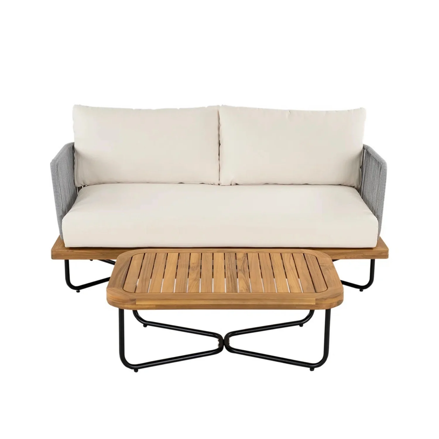 Outdoor 6-Piece Rope Woven Conversation Sofa Set with Wooden Top Table - Image 5