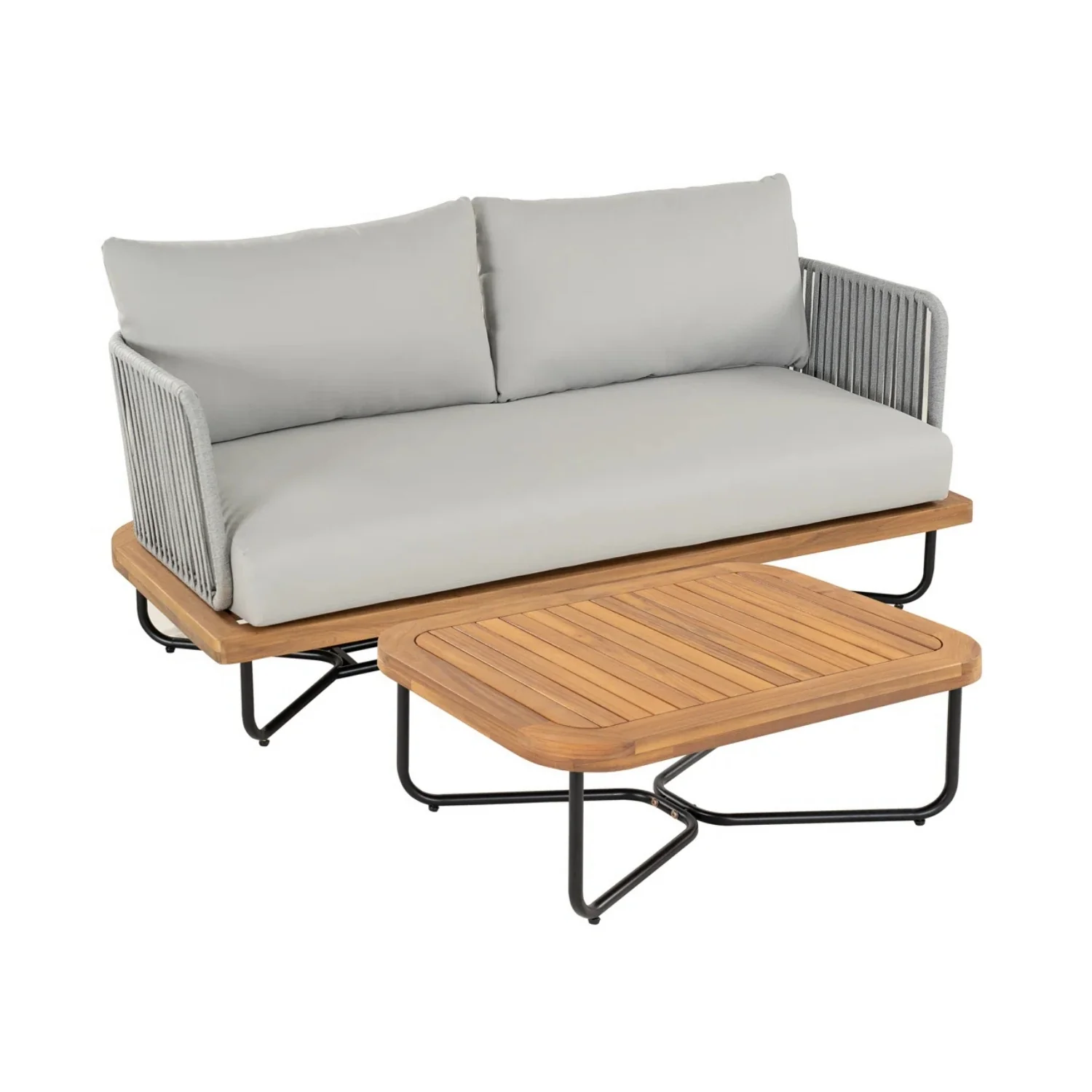 Outdoor 6-Piece Rope Woven Conversation Sofa Set with Wooden Top Table - Image 16