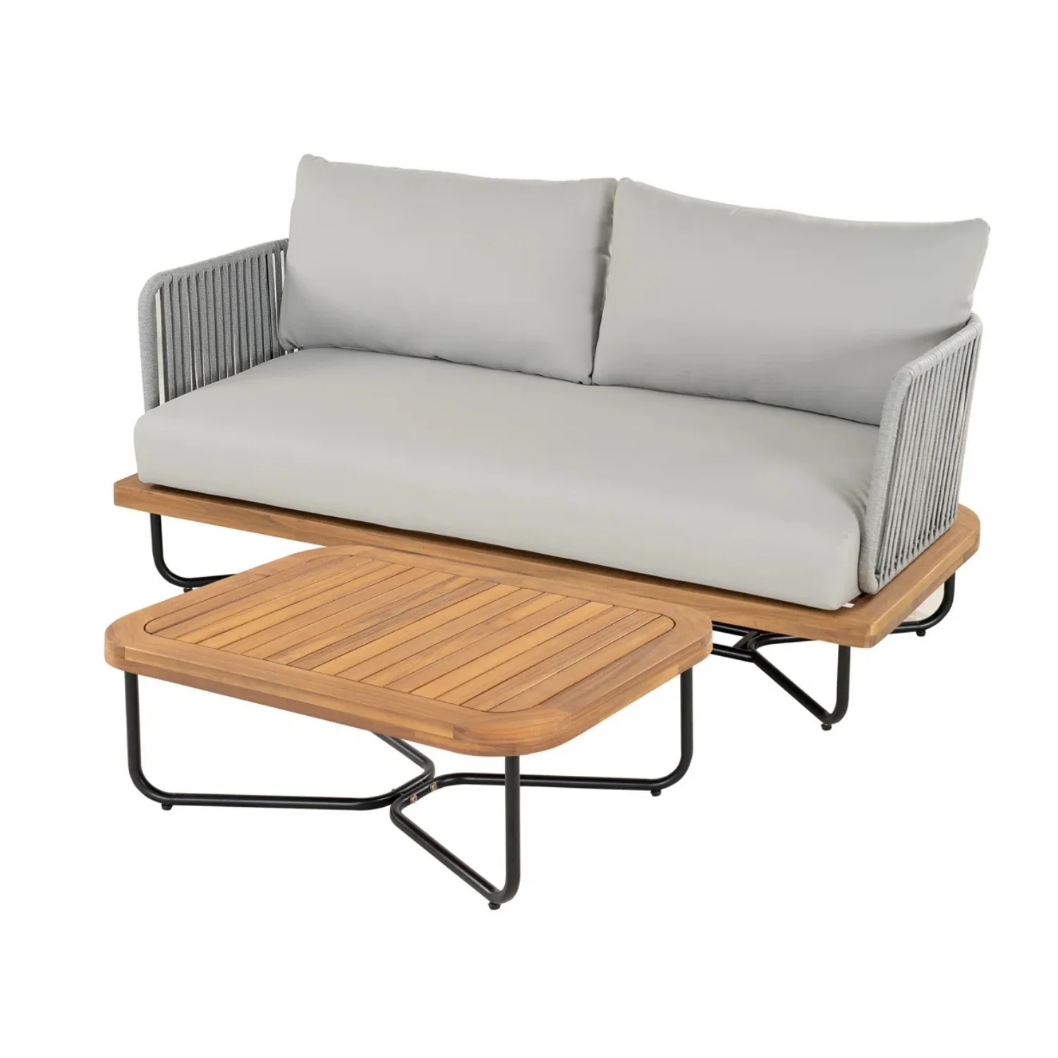 Outdoor 6-Piece Rope Woven Conversation Sofa Set with Wooden Top Table - Image 5