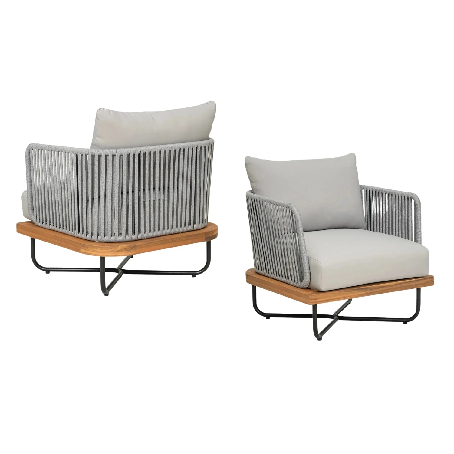 Outdoor 6-Piece Rope Woven Conversation Sofa Set with Wooden Top Table - Image 9