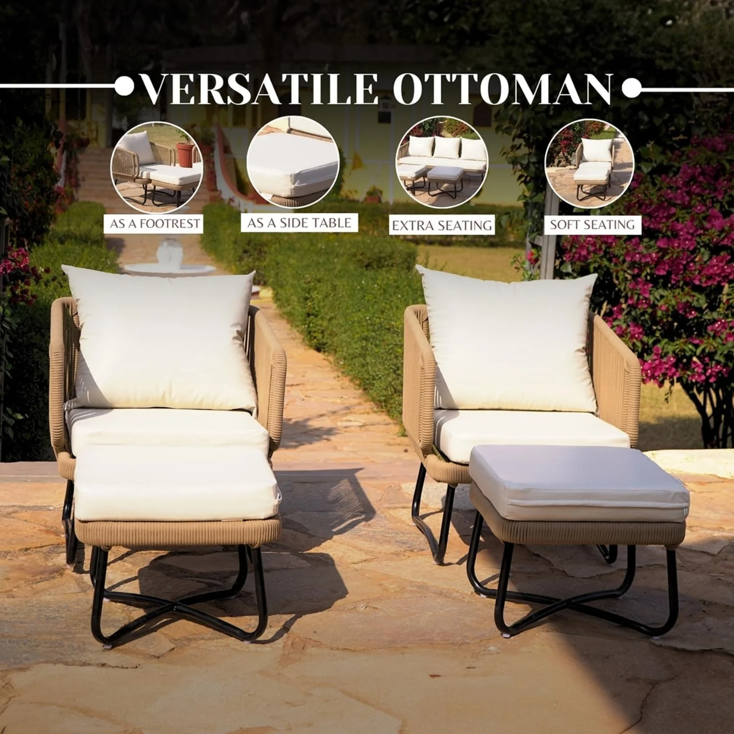 7 Seater Outdoor Rope Sofa Set with Ottomans - Image 6