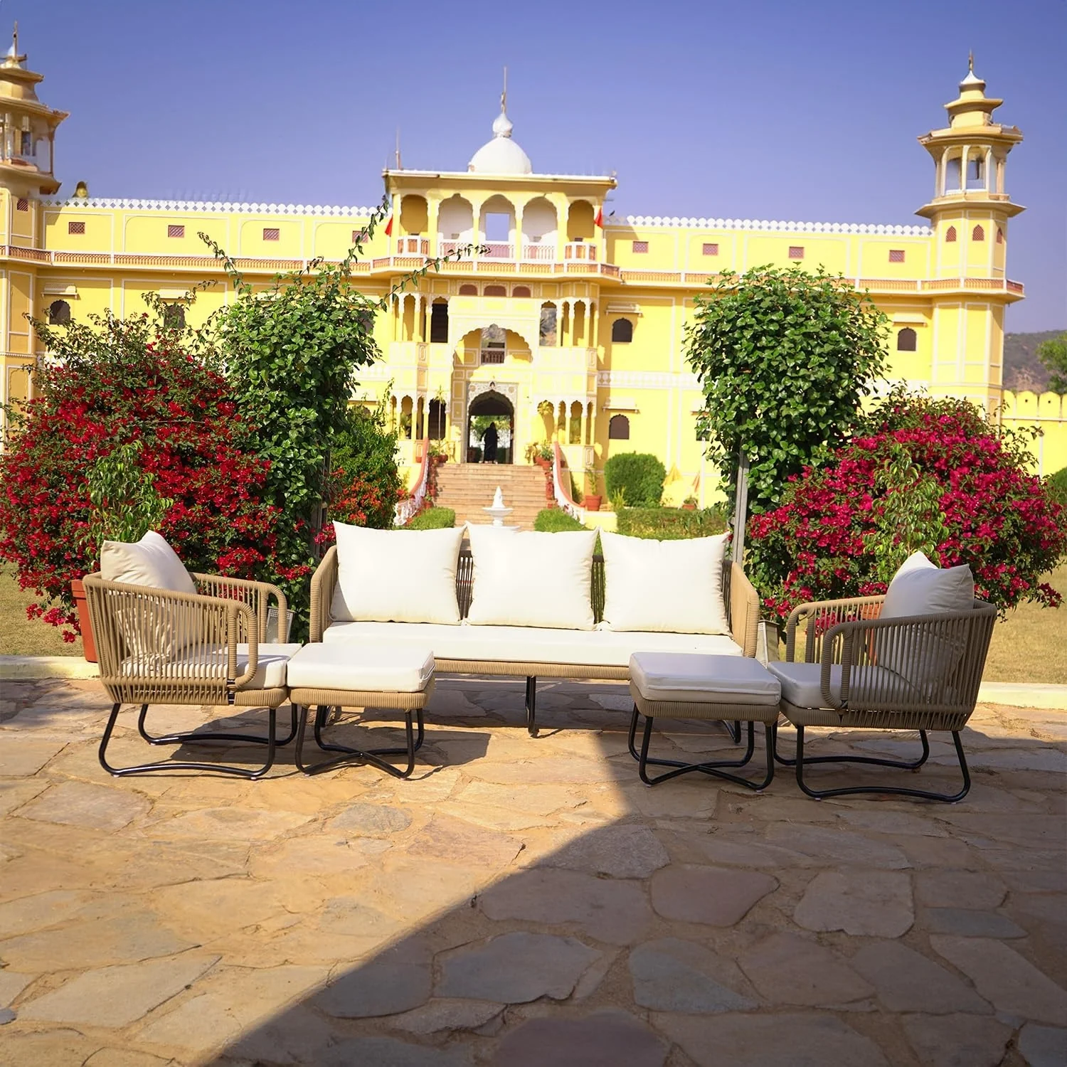 7 Seater Outdoor Rope Sofa Set with Ottomans - Image 7