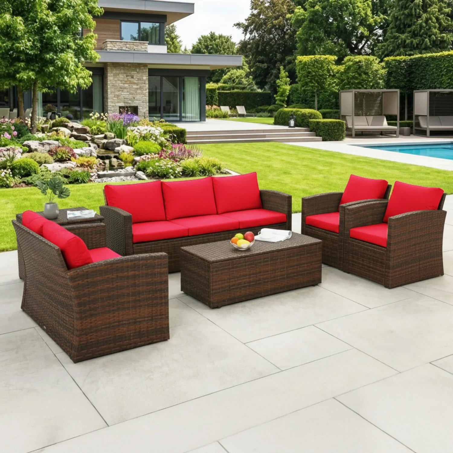 Outdoor 7-Seater Wicker Sectional Sofa Set - Image 8