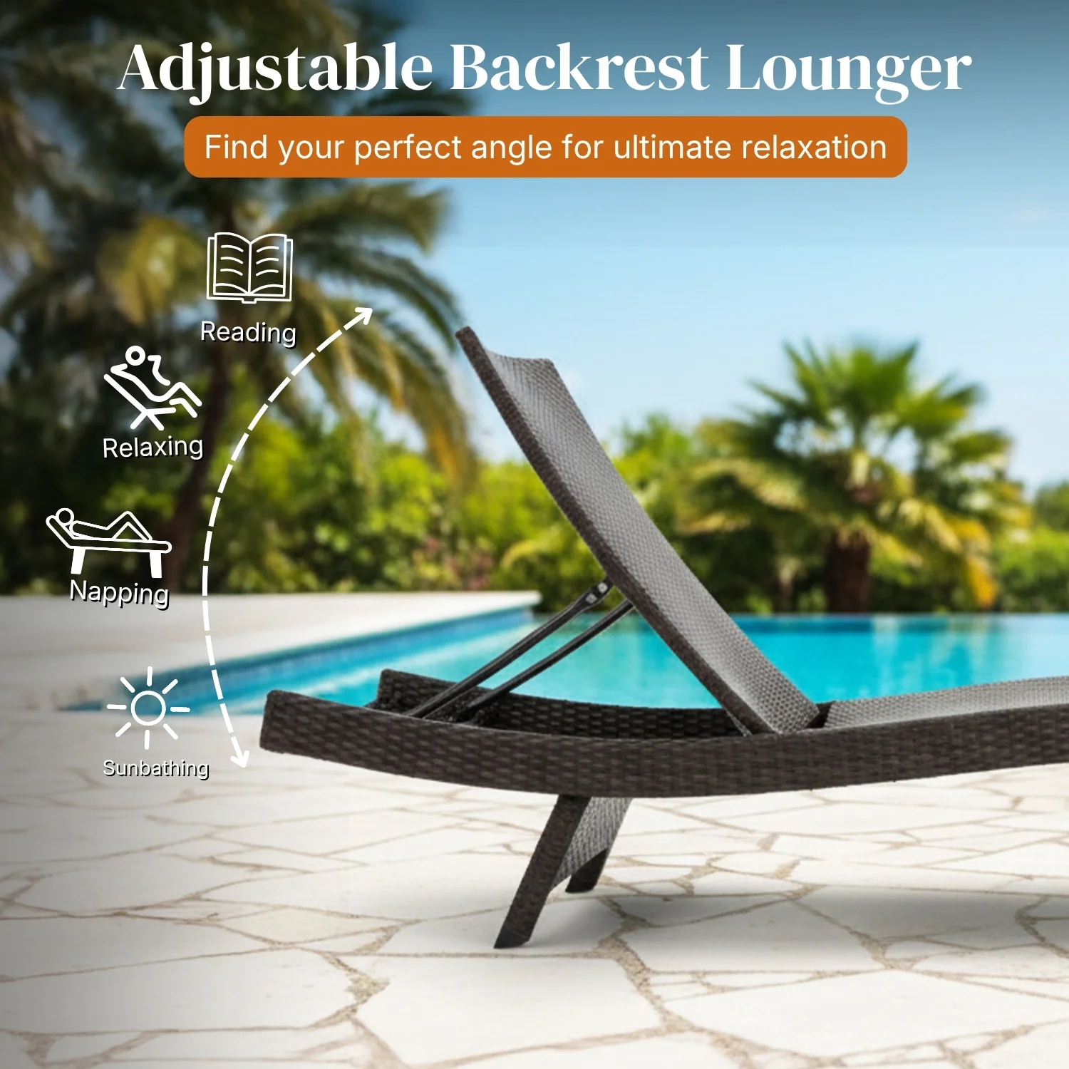 Outdoor All-Weather HDPE Wicker Rattan Sunlounger Recliner with Side Table - Image 5