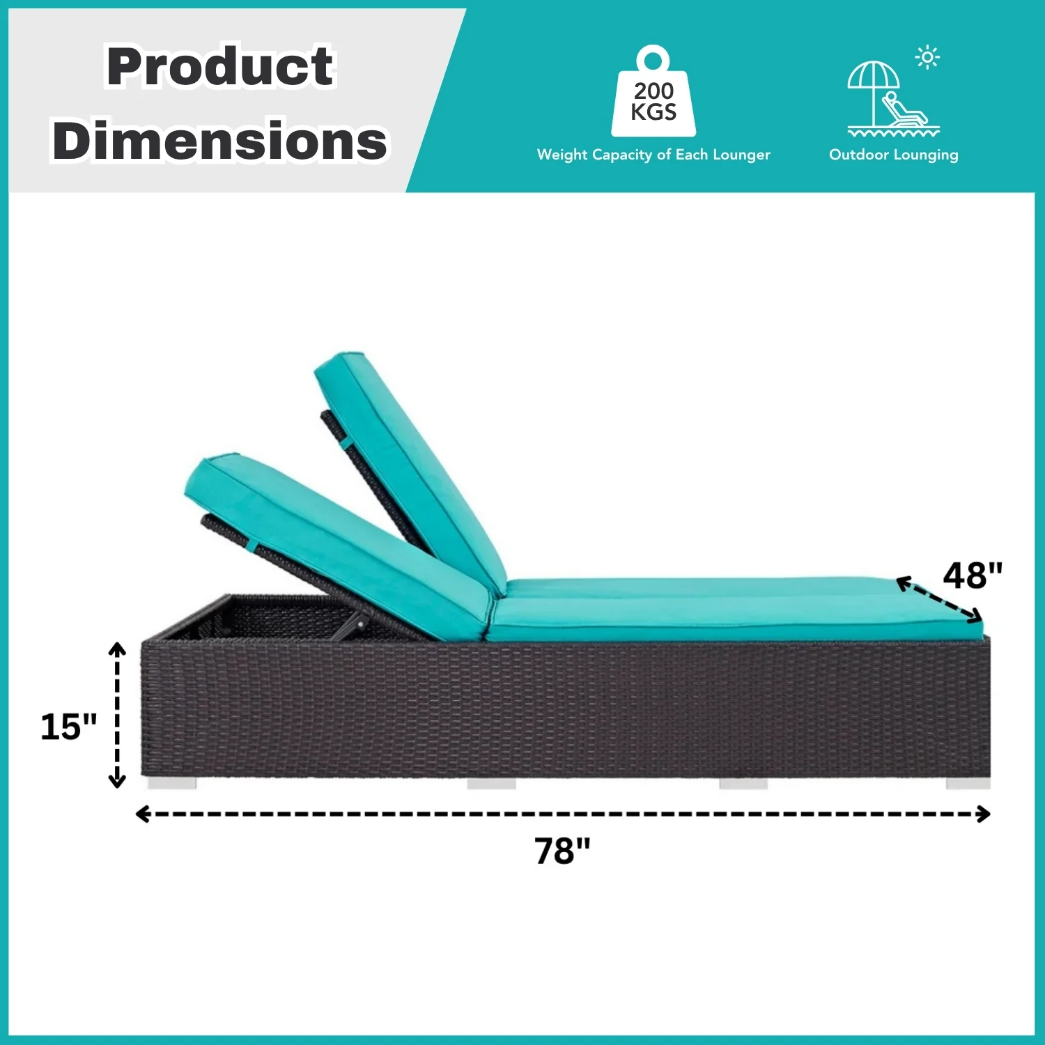 Outdoor All-Weather Rattan Wicker Chaise Lounge Chair Set of 2 - Image 2