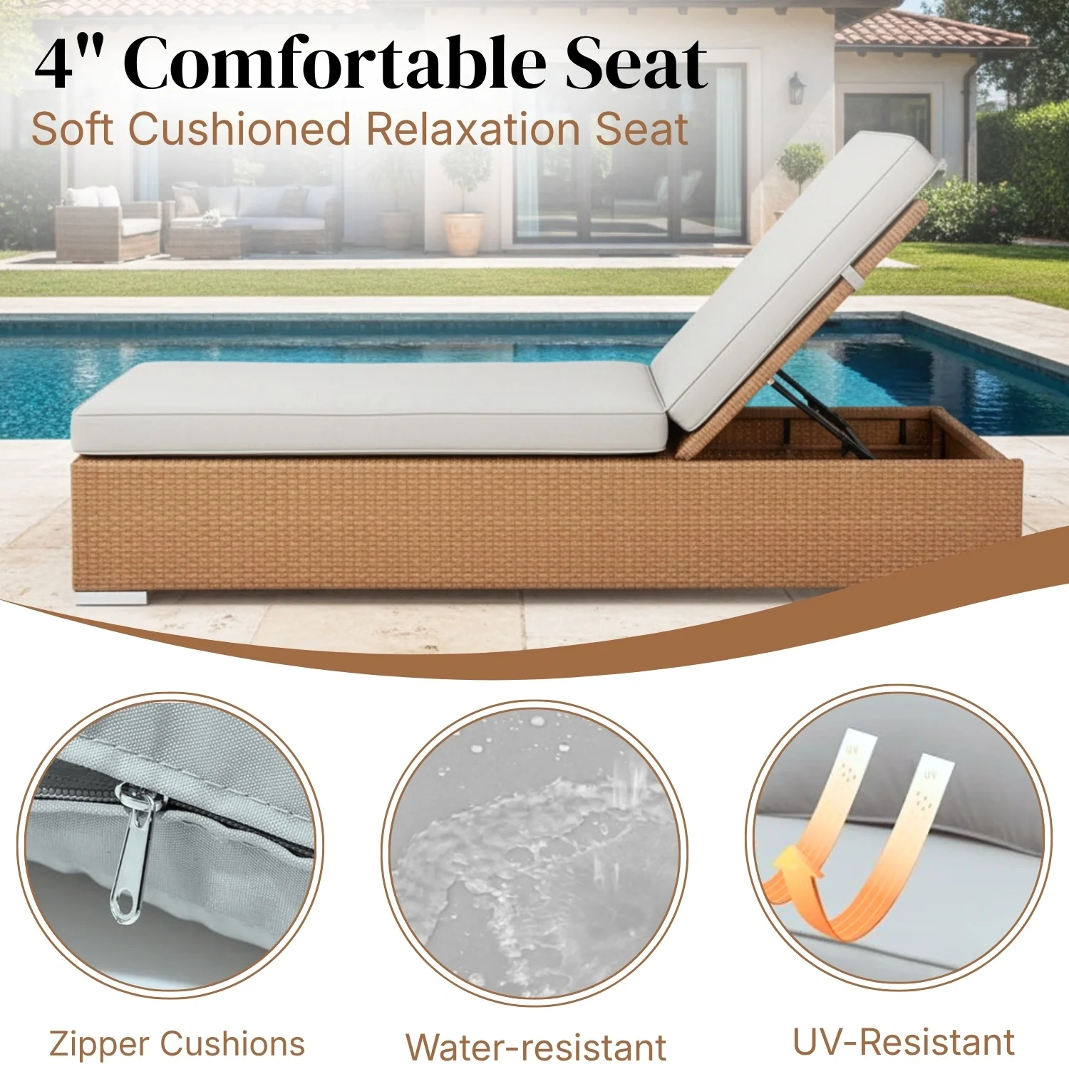 Outdoor All-Weather Rattan Wicker Lounger (Beige & Grey) - Image 4