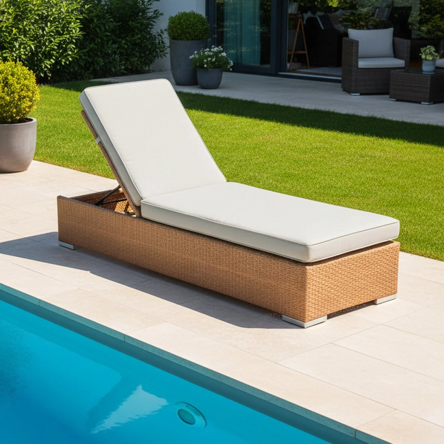 Outdoor All-Weather Rattan Wicker Lounger (Beige & Grey) - Image 9