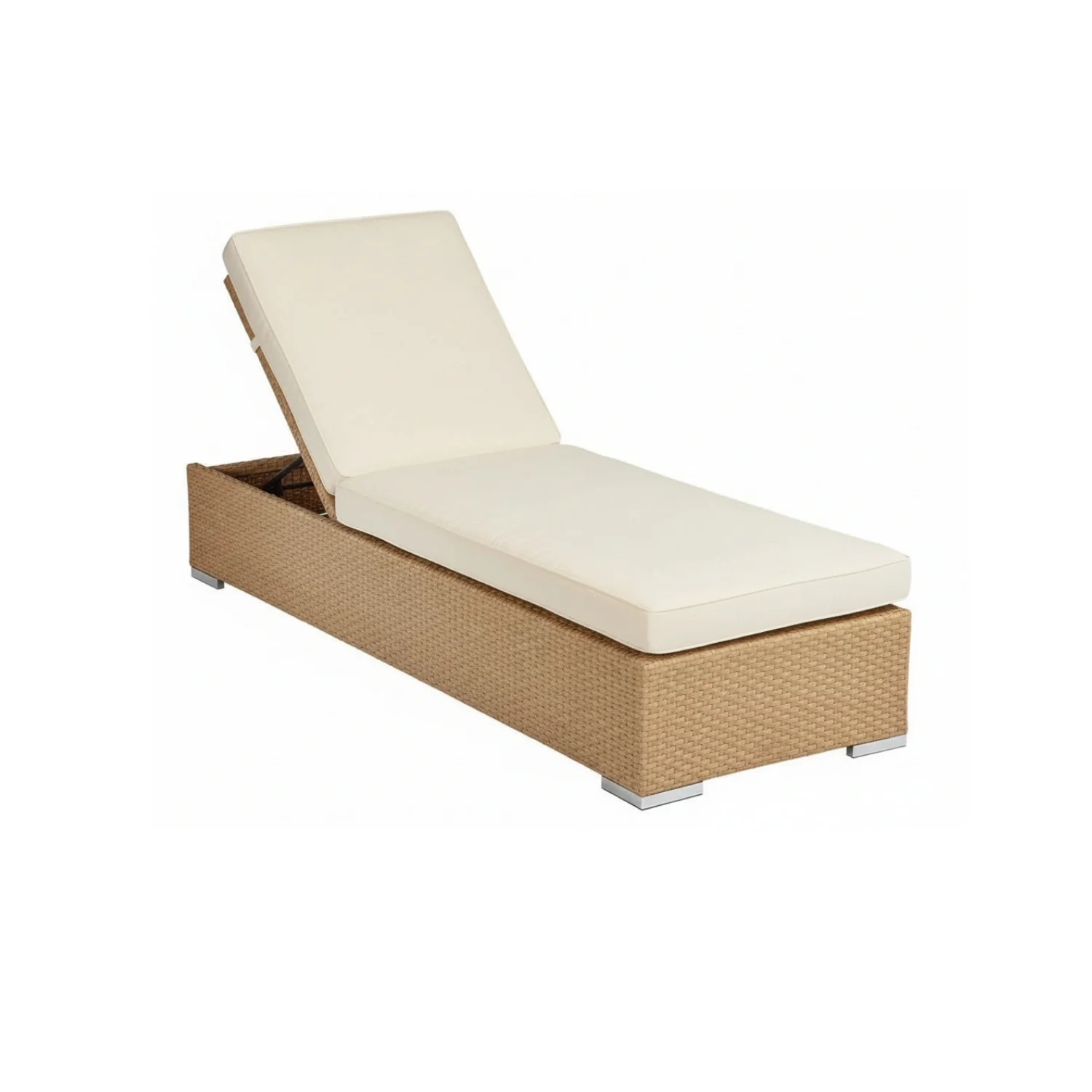Outdoor All-Weather Rattan Wicker Lounger (Beige & Off-White) - Image 10