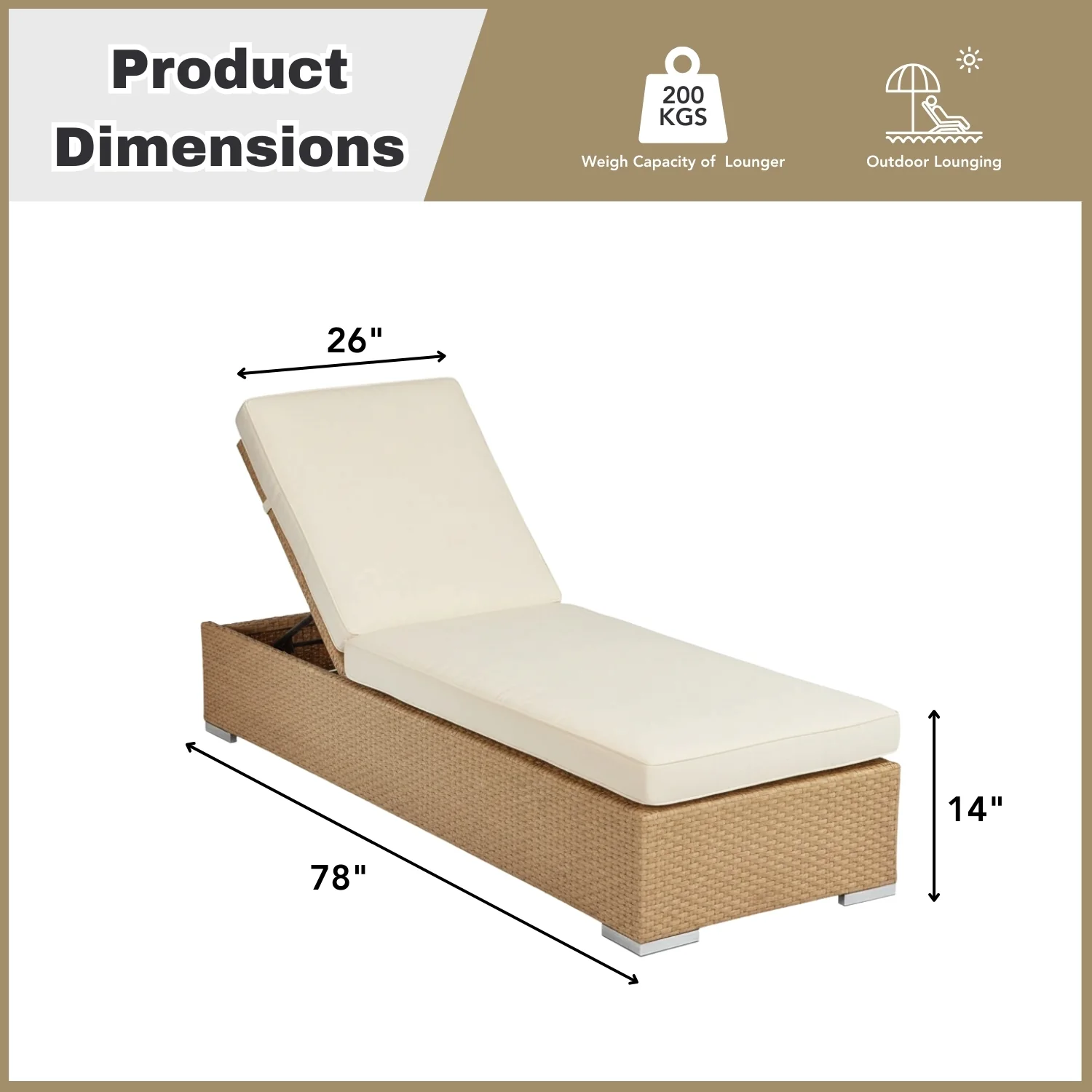 Outdoor All-Weather Rattan Wicker Lounger (Beige & Off-White) - Image 2