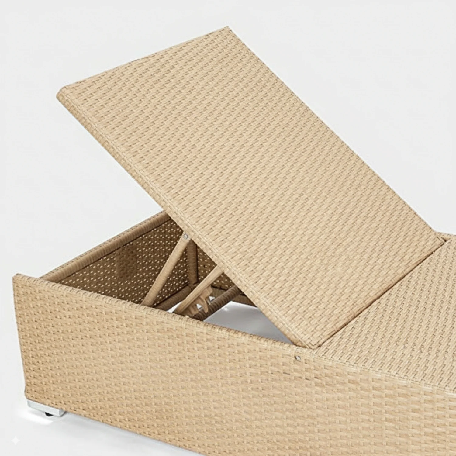 Outdoor All-Weather Rattan Wicker Lounger (Beige & Off-White) - Image 4