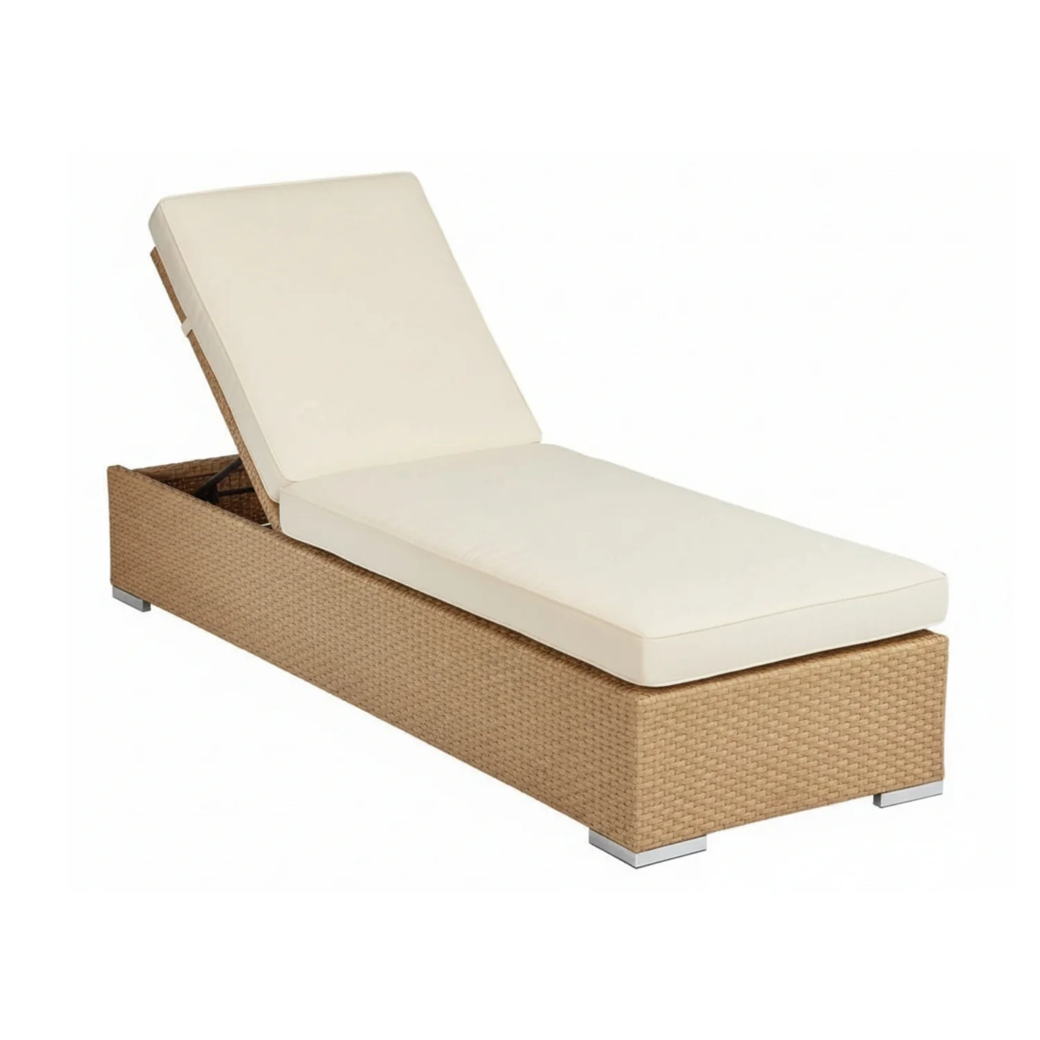 Outdoor All-Weather Rattan Wicker Lounger (Beige & Off-White) - Image 5