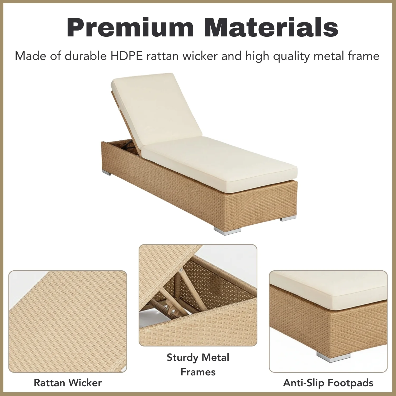 Outdoor All-Weather Rattan Wicker Lounger (Beige & Off-White) - Image 6
