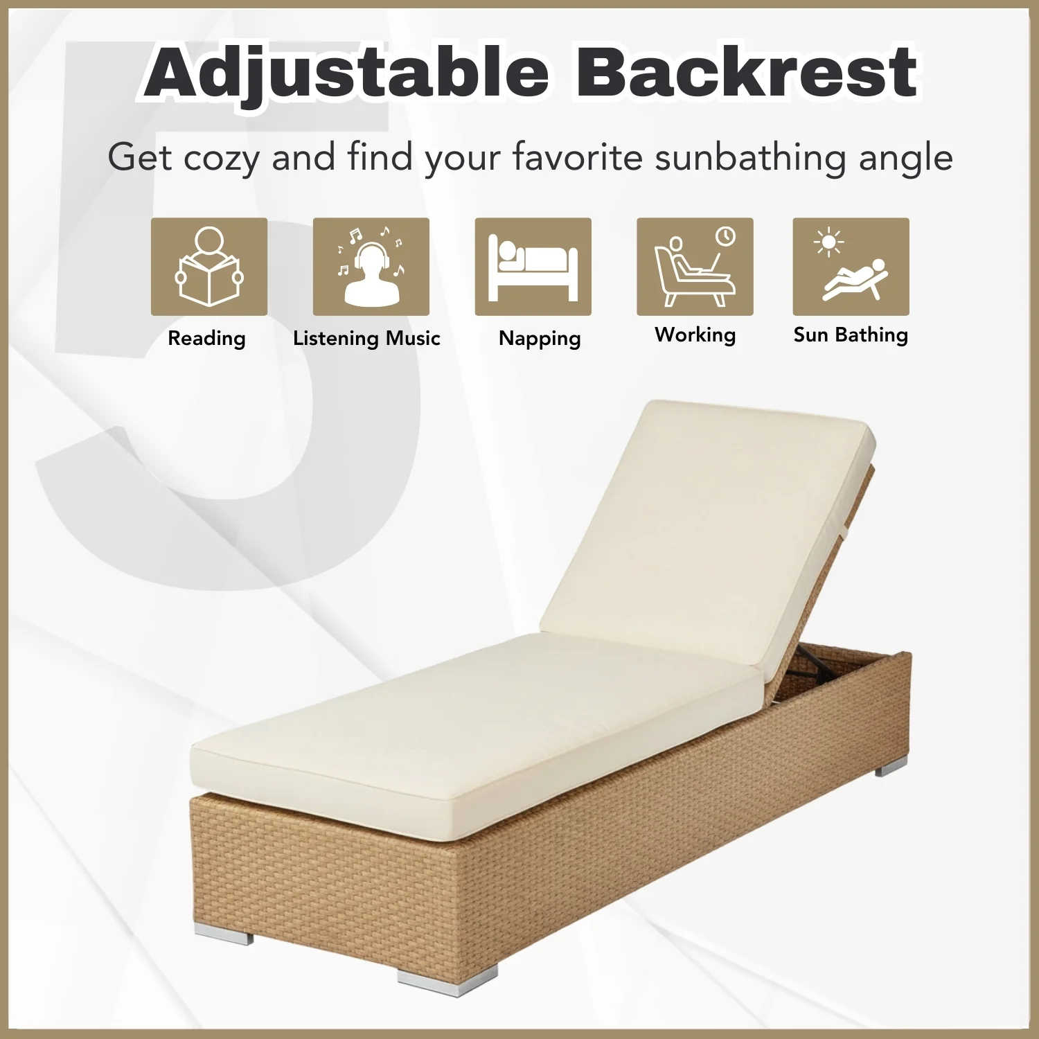Outdoor All-Weather Rattan Wicker Lounger (Beige & Off-White) - Image 8