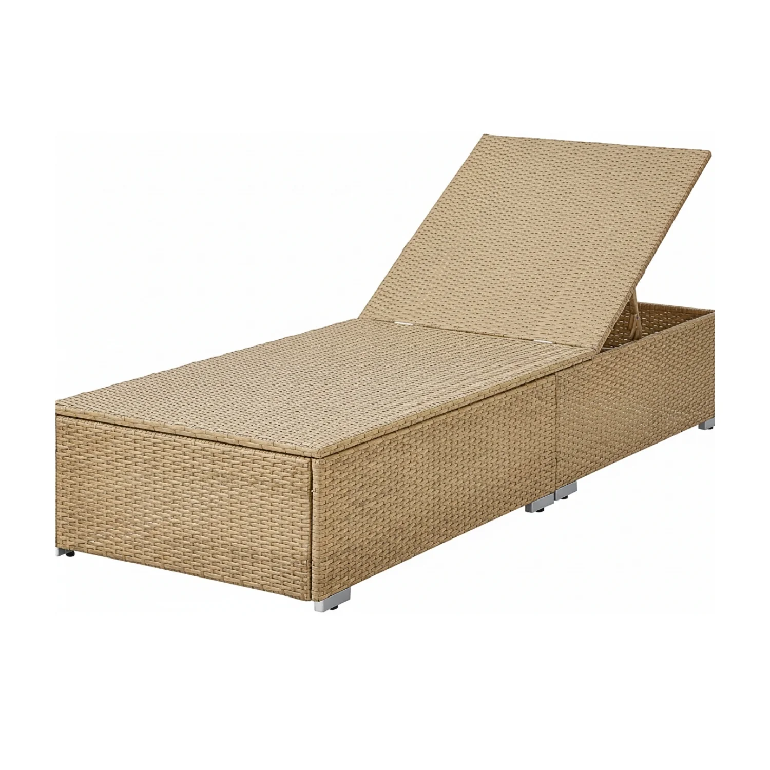 Outdoor All-Weather Rattan Wicker Lounger (Beige & Off-White) - Image 9