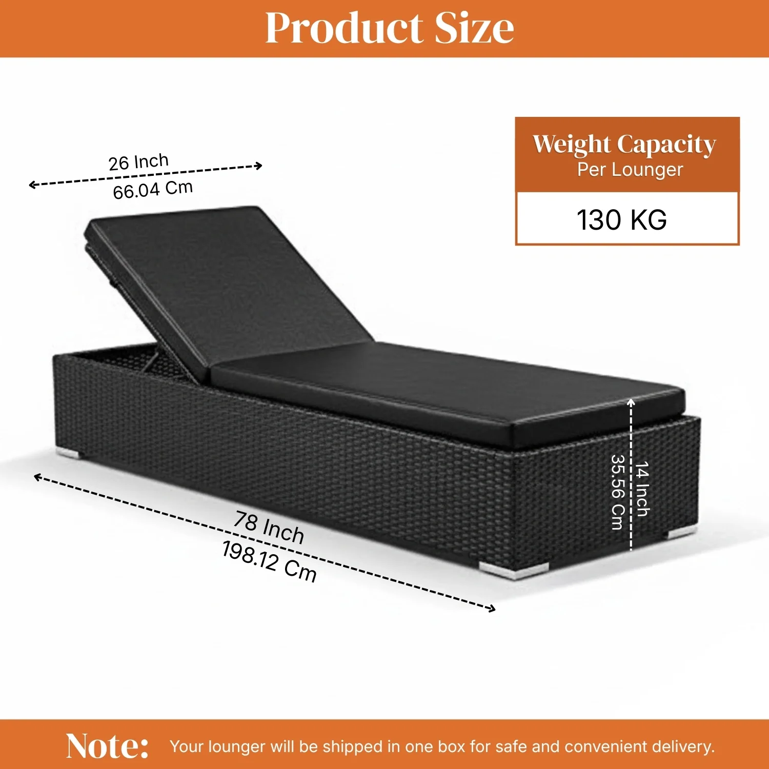 Outdoor All-Weather Rattan Wicker Lounger (Black) - Image 3