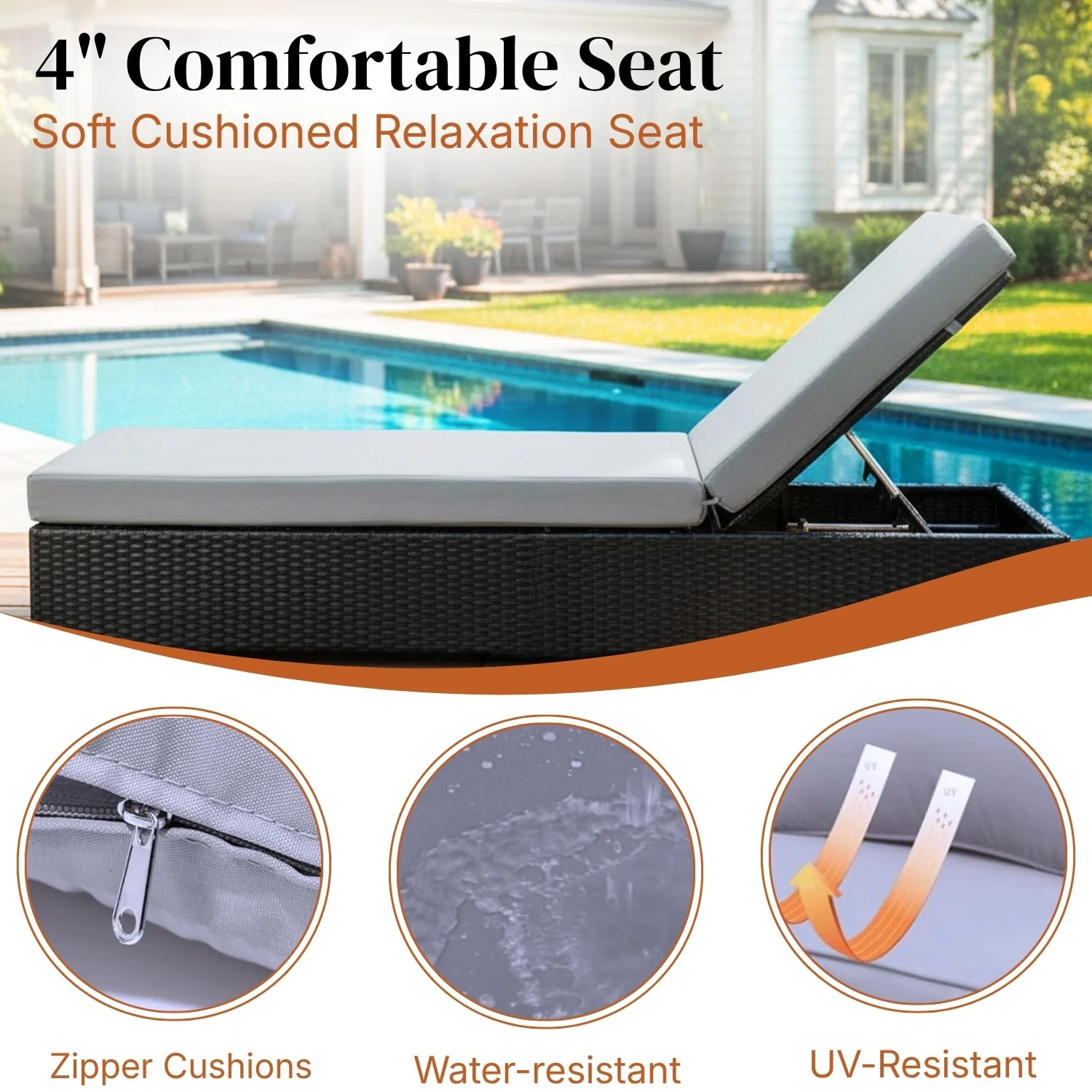 Outdoor All-Weather Rattan Wicker Lounger (Black & Grey) - Image 4
