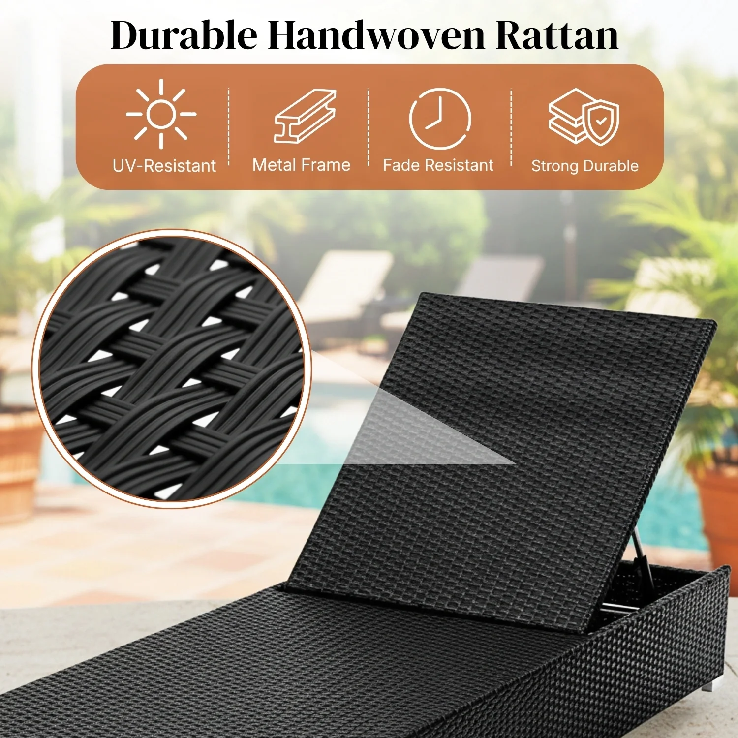 Outdoor All-Weather Rattan Wicker Lounger (Black & Grey) - Image 5