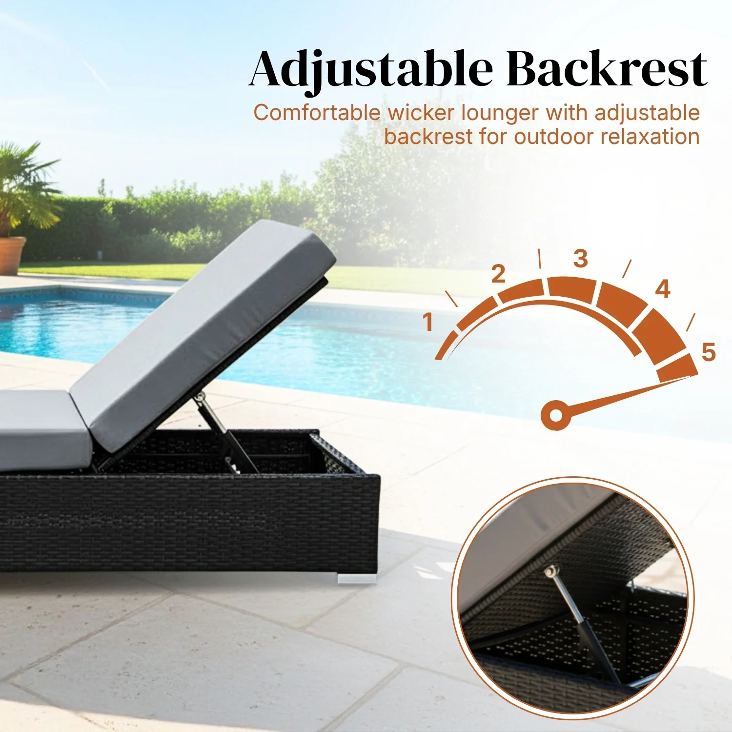 Outdoor All-Weather Rattan Wicker Lounger (Black & Grey) - Image 6