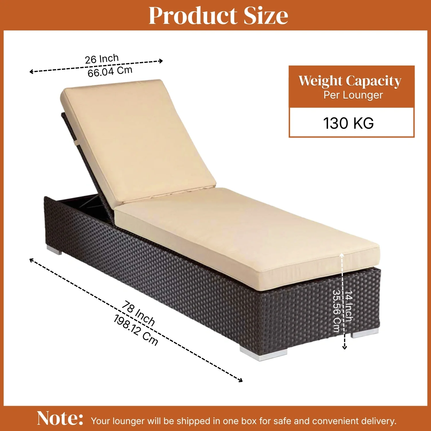 Outdoor All-Weather Rattan Wicker Lounger (Dark Brown & Cream) - Image 3