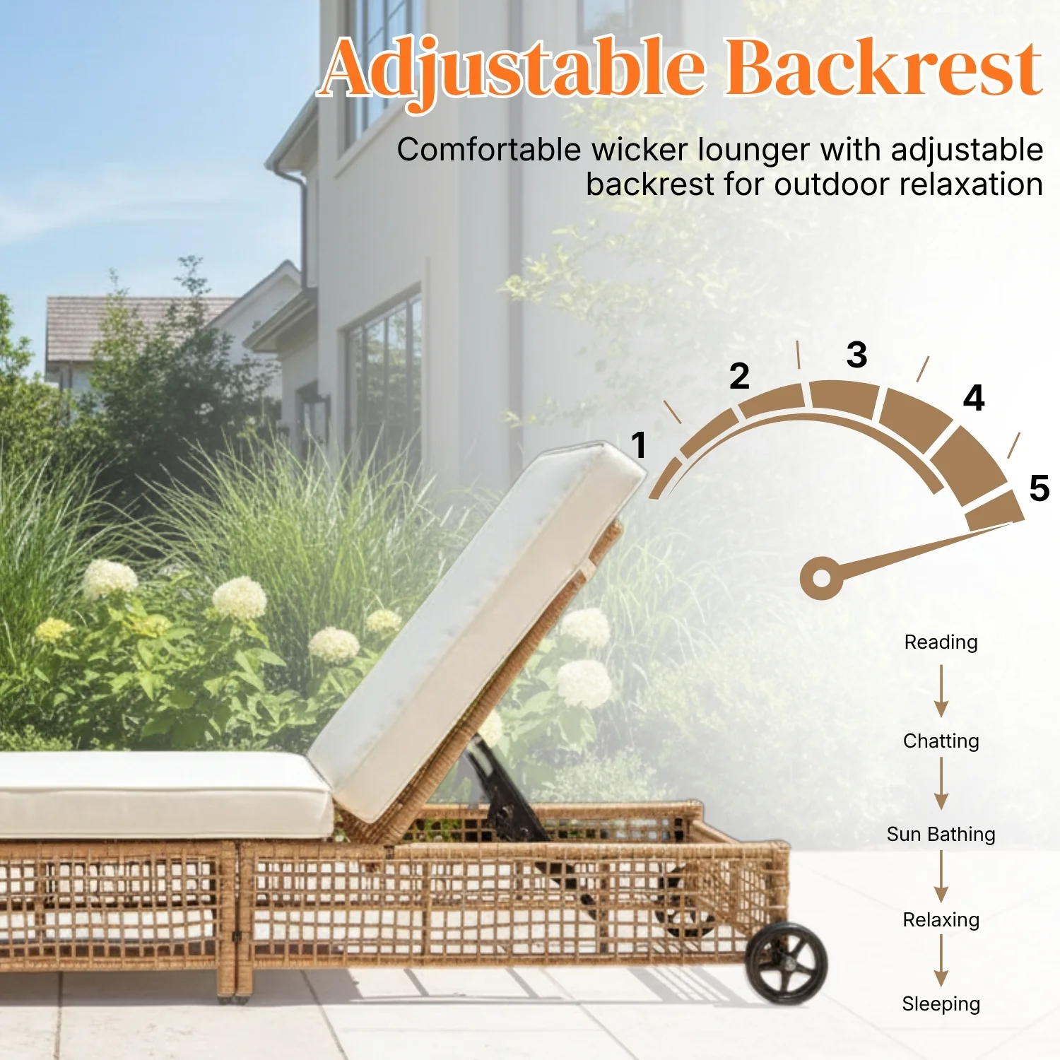 Outdoor Wicker Rattan Lounger Set of 2 with Patio Umbrella (Beige & Off-White) - Image 5
