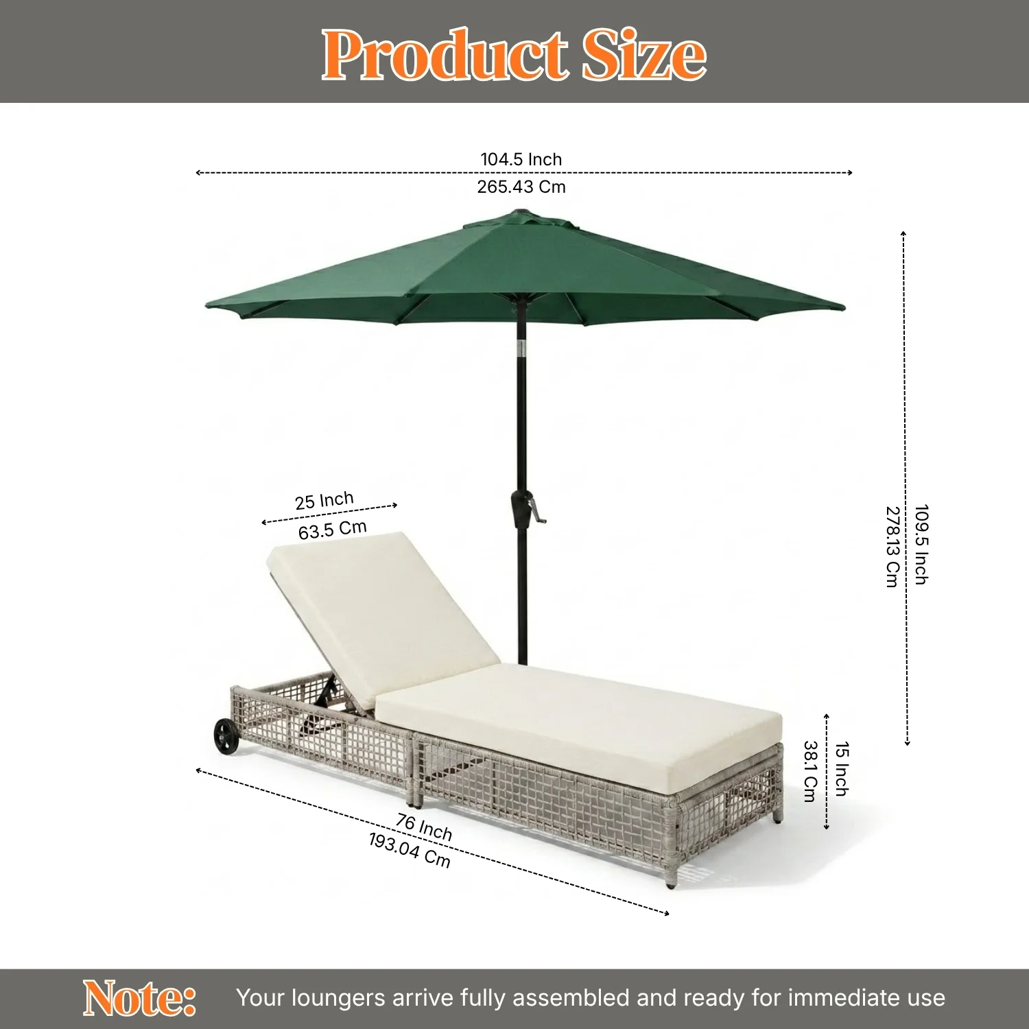 Outdoor Wicker Rattan Lounger Set of 2 with Patio Umbrella (Silver Grey & Off-White) - Image 2