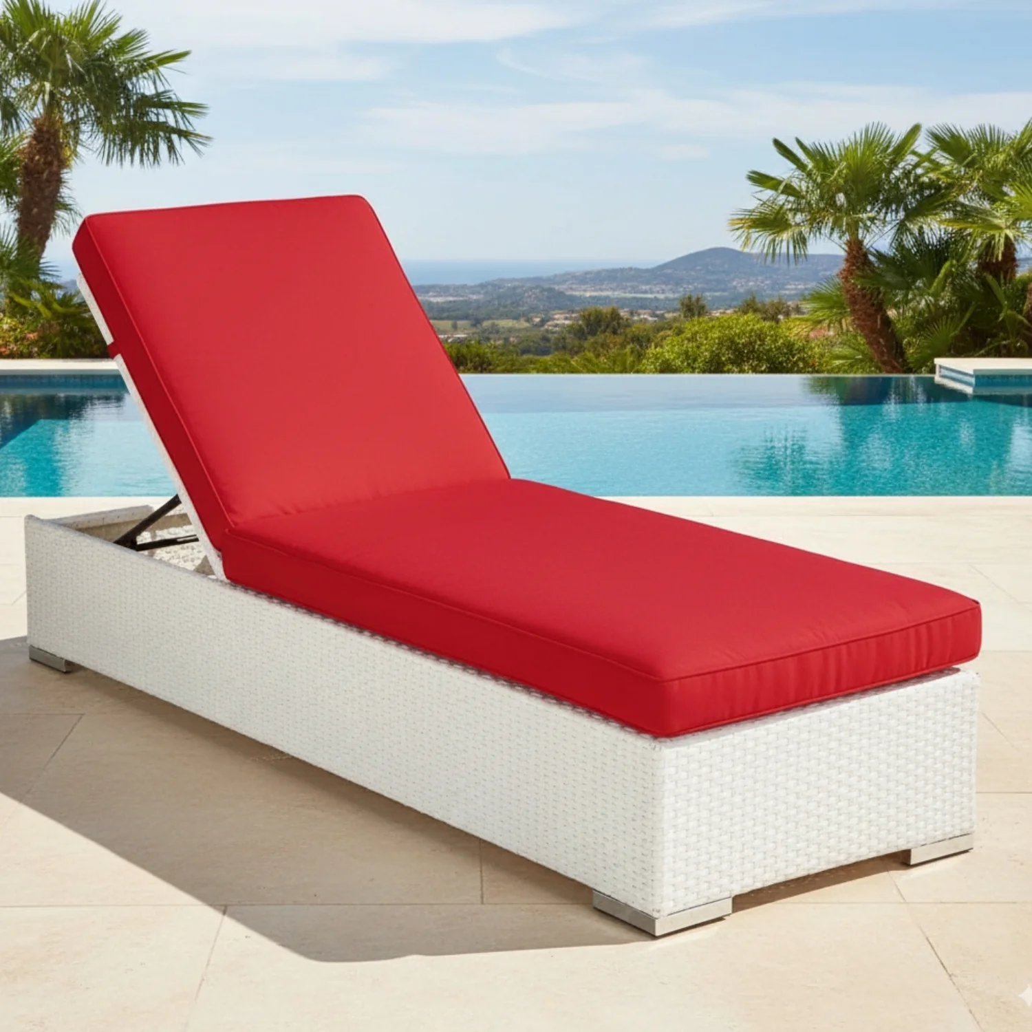 Outdoor All-Weather Rattan Wicker Lounger (White & Red)