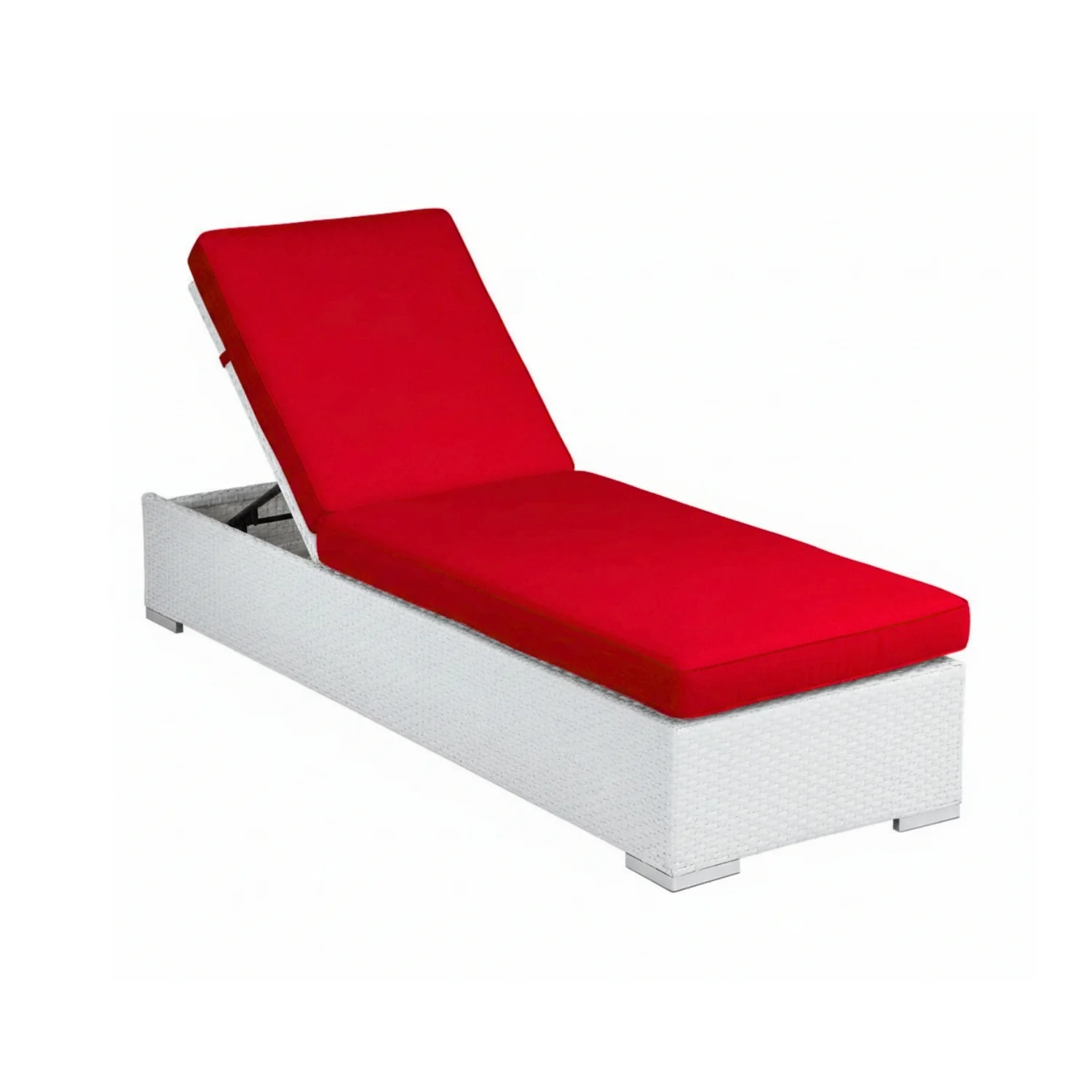 Outdoor All-Weather Rattan Wicker Lounger (White & Red) - Image 10