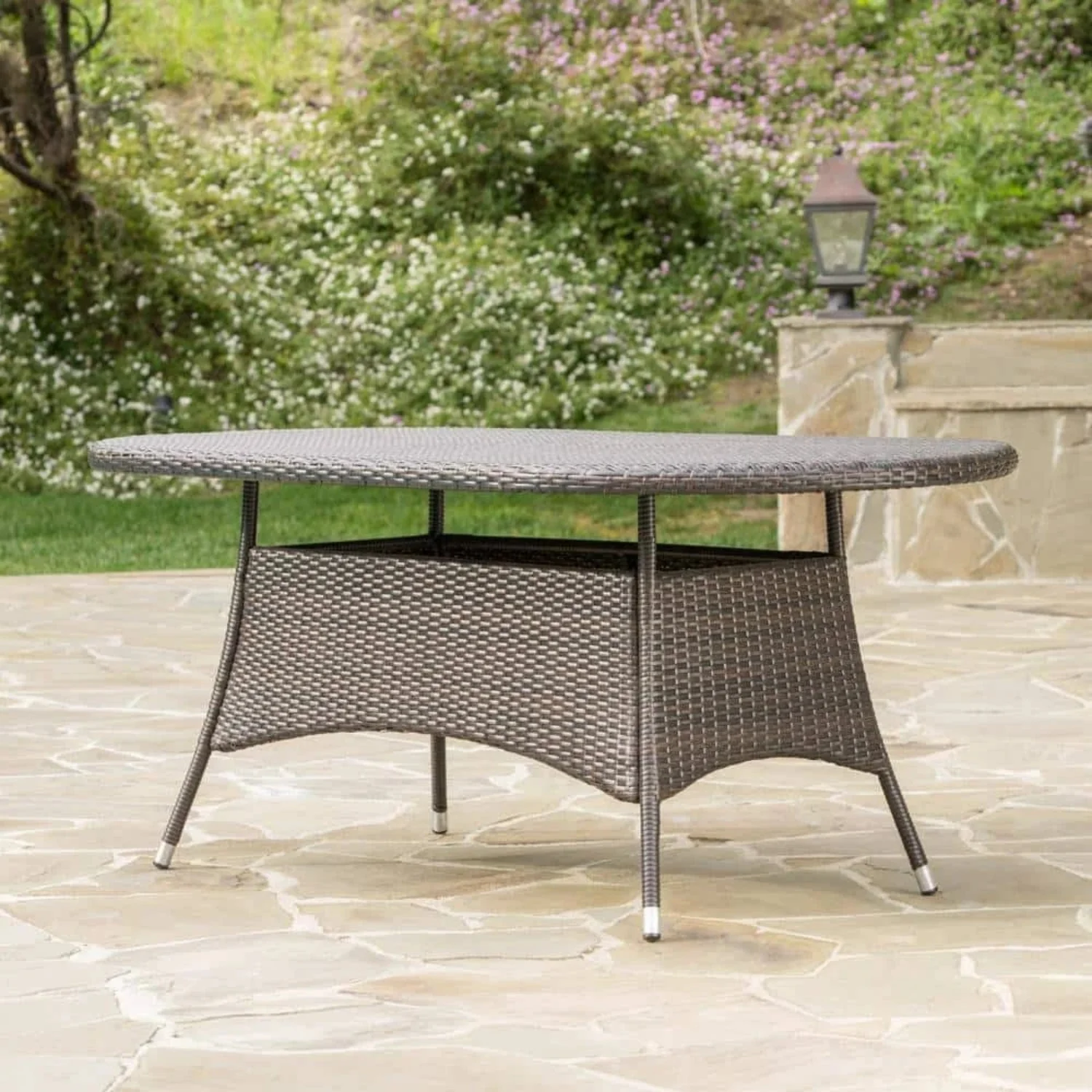 Outdoor All-Weather Rattan Wicker Round Coffee Table (Dark Brown) - Image 7