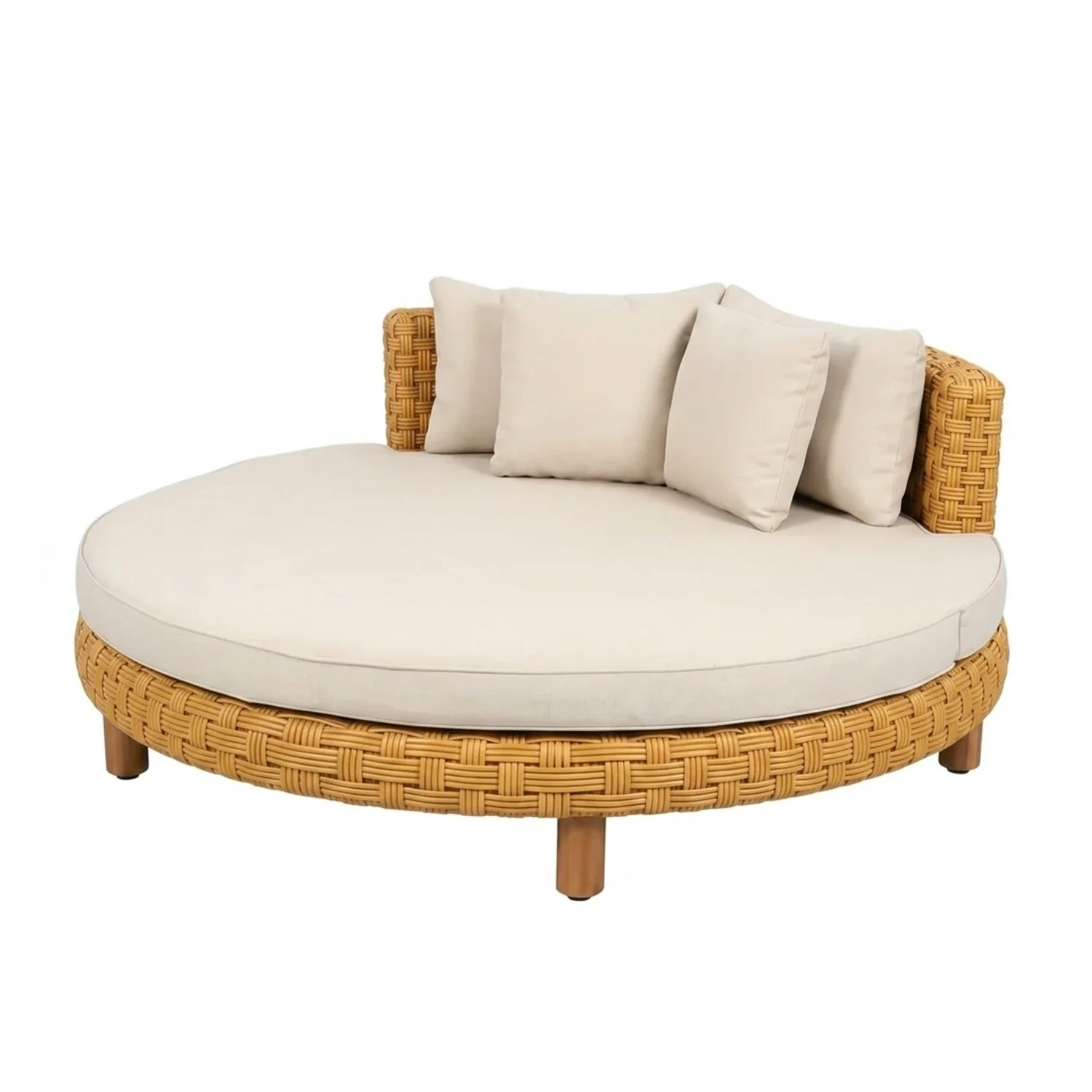 Outdoor All-Weather Rattan Wicker Round Daybed (Beige & Off-White) - Image 8