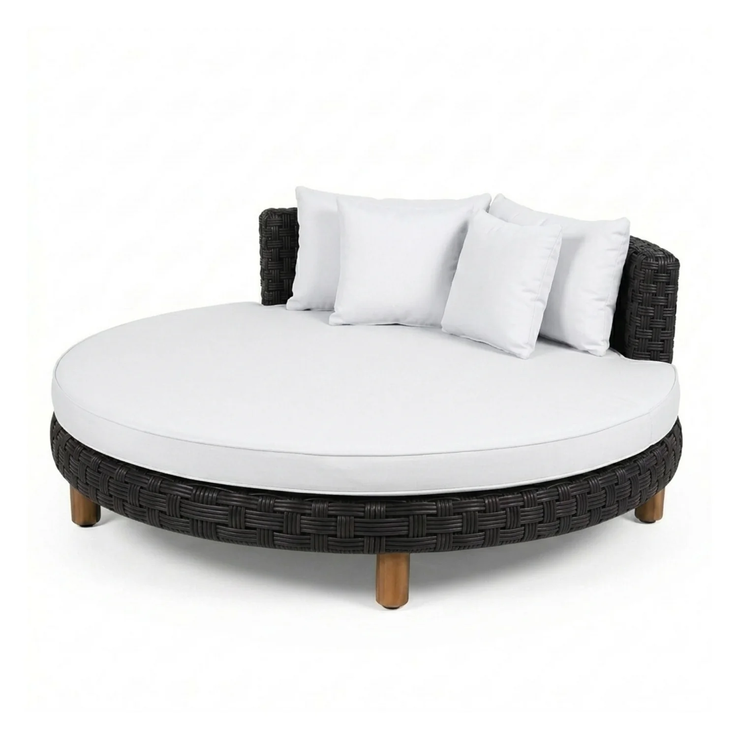 Outdoor All-Weather Rattan Wicker Round Daybed (Black & White) - Image 8