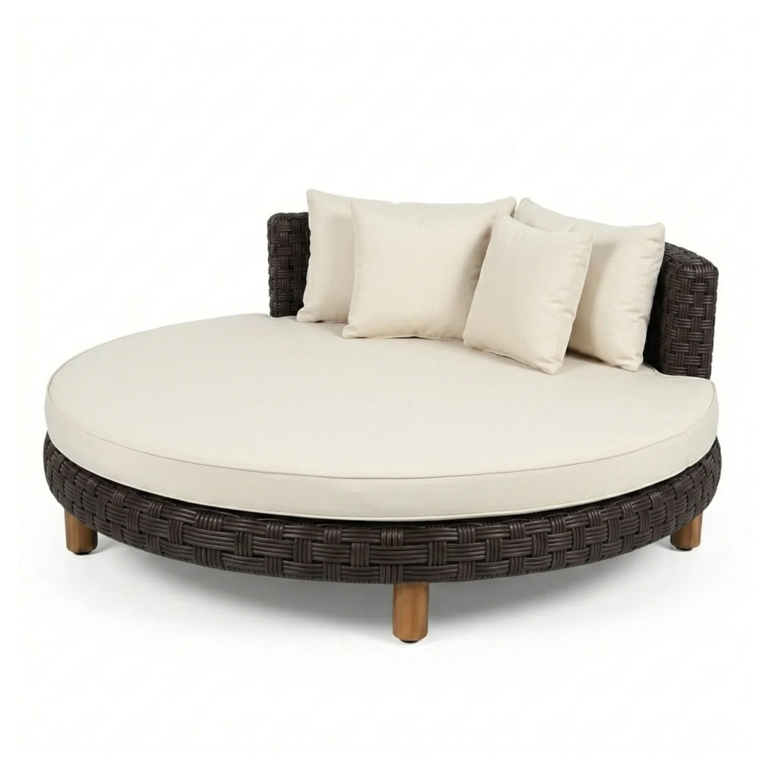 Outdoor All-Weather Rattan Wicker Round Daybed (Dark Brown & Cream) - Image 8
