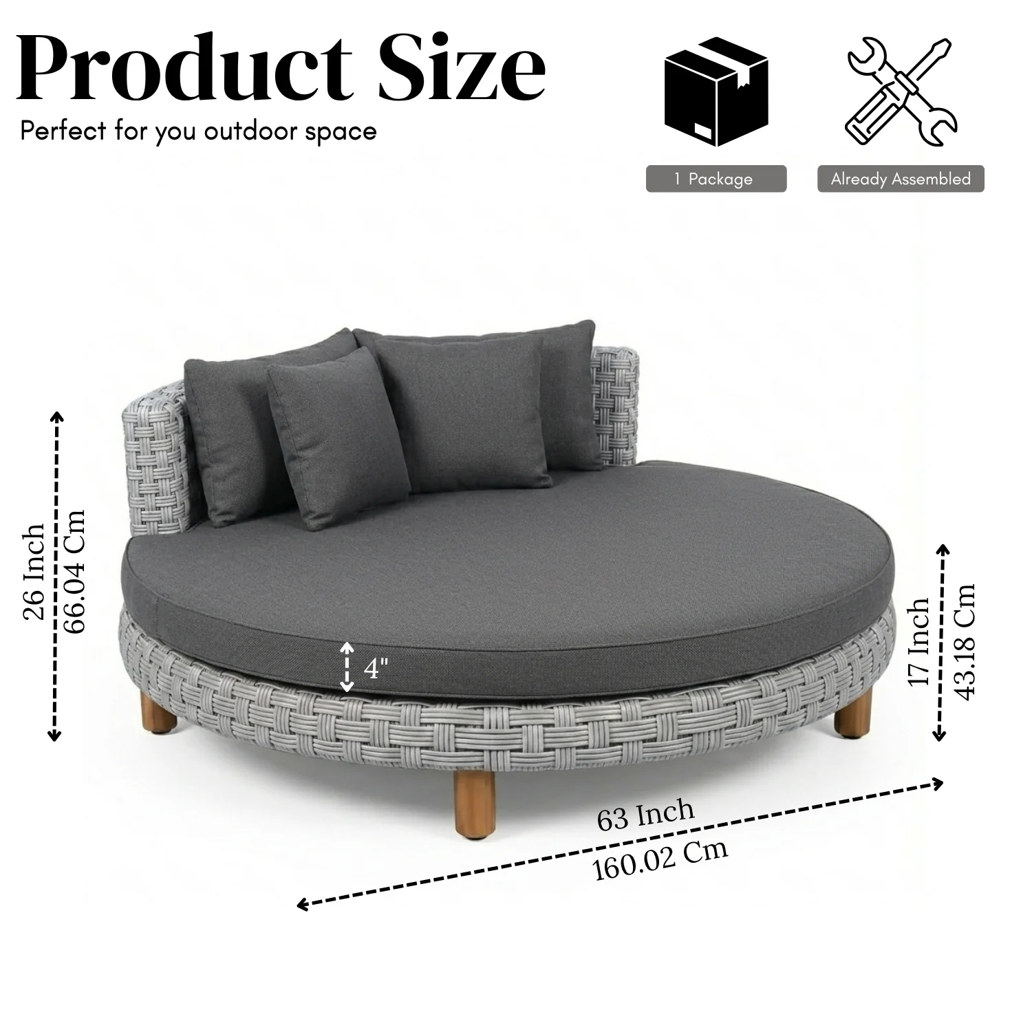 Outdoor All-Weather Rattan Wicker Round Daybed (Silver Grey & Dark Grey) - Image 2
