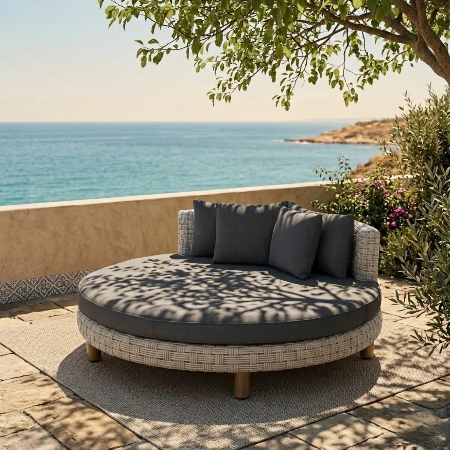 Outdoor All-Weather Rattan Wicker Round Daybed (Silver Grey & Dark Grey) - Image 7