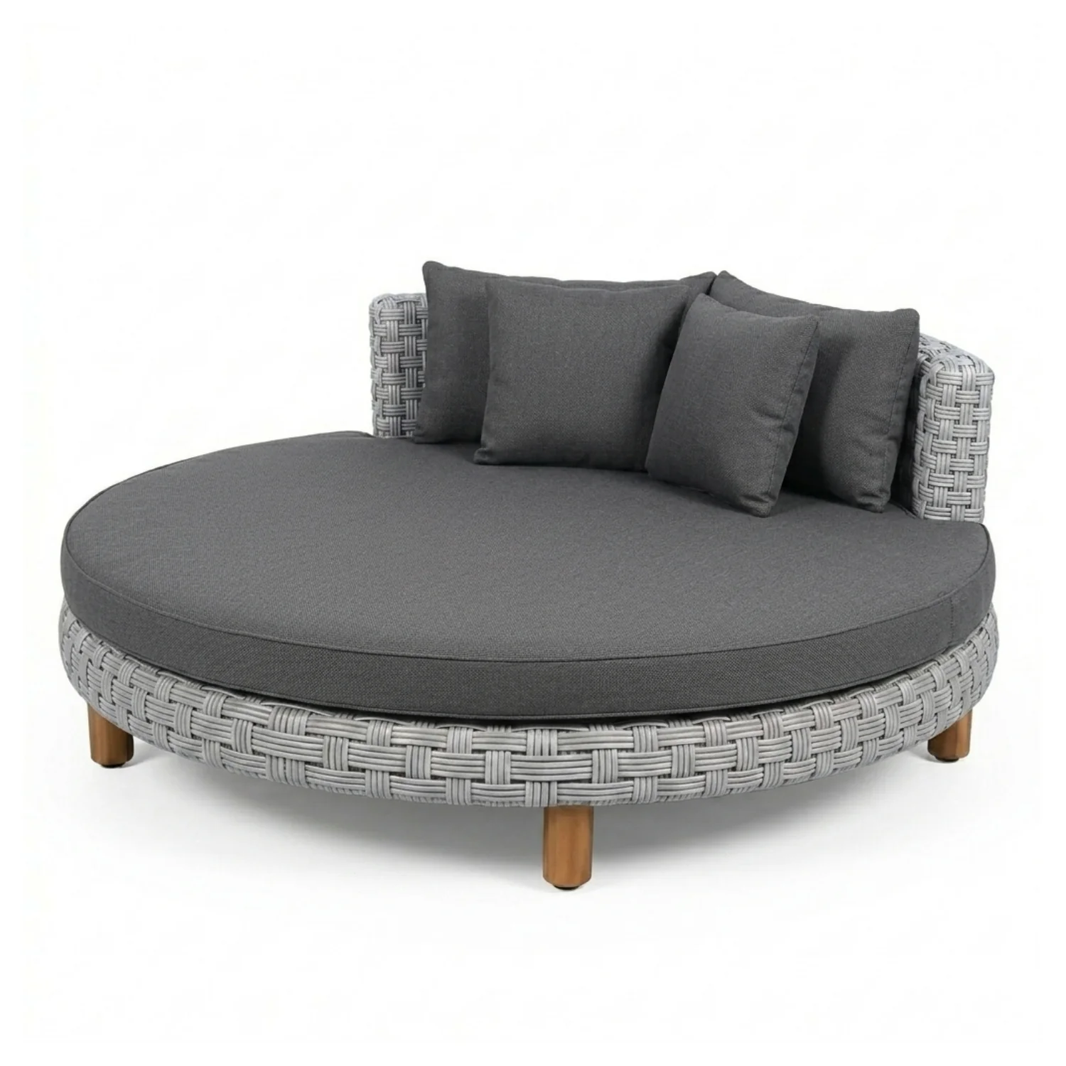 Outdoor All-Weather Rattan Wicker Round Daybed (Silver Grey & Dark Grey) - Image 8