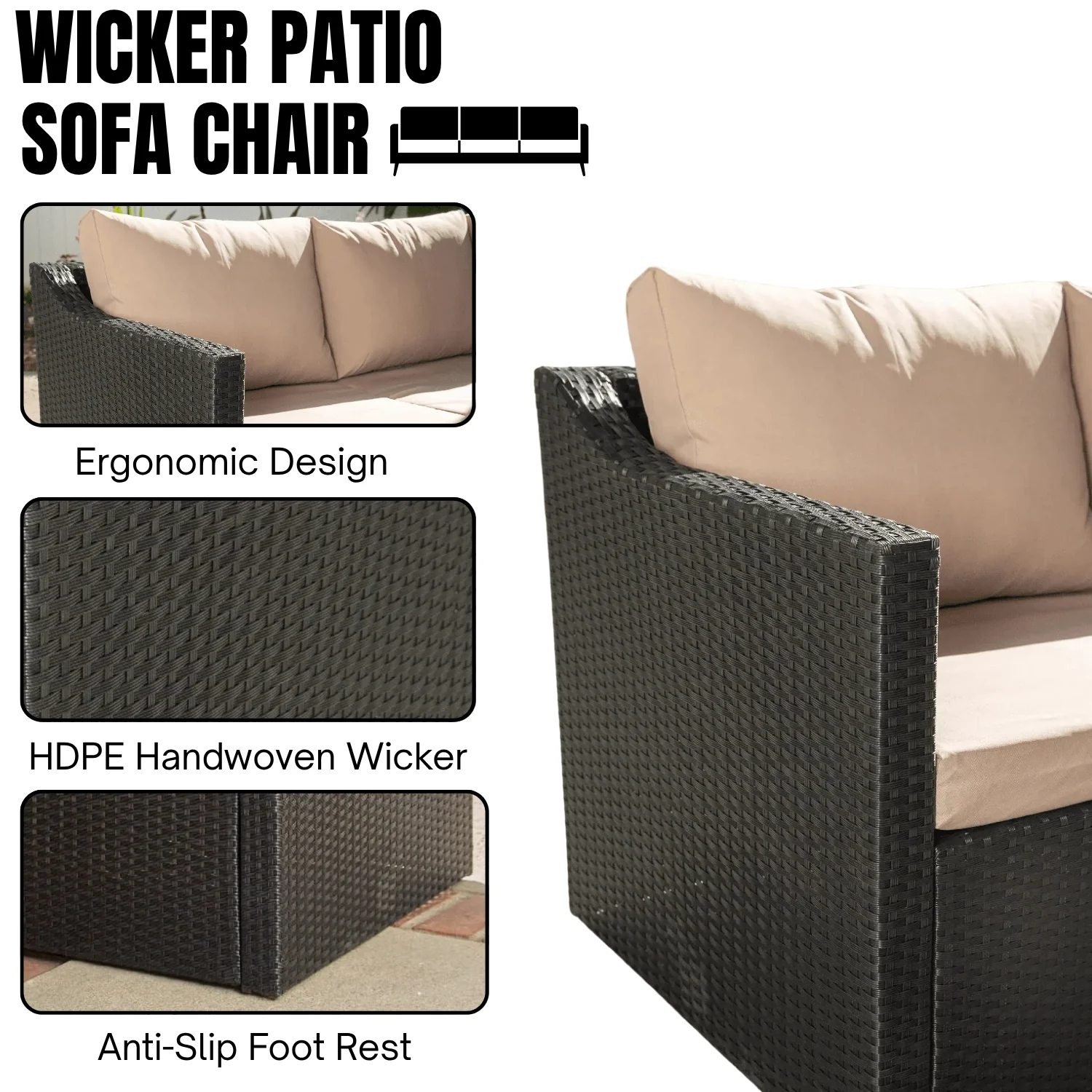 Outdoor All-Weather Rattan Wicker Three Seater Sofa - Image 5