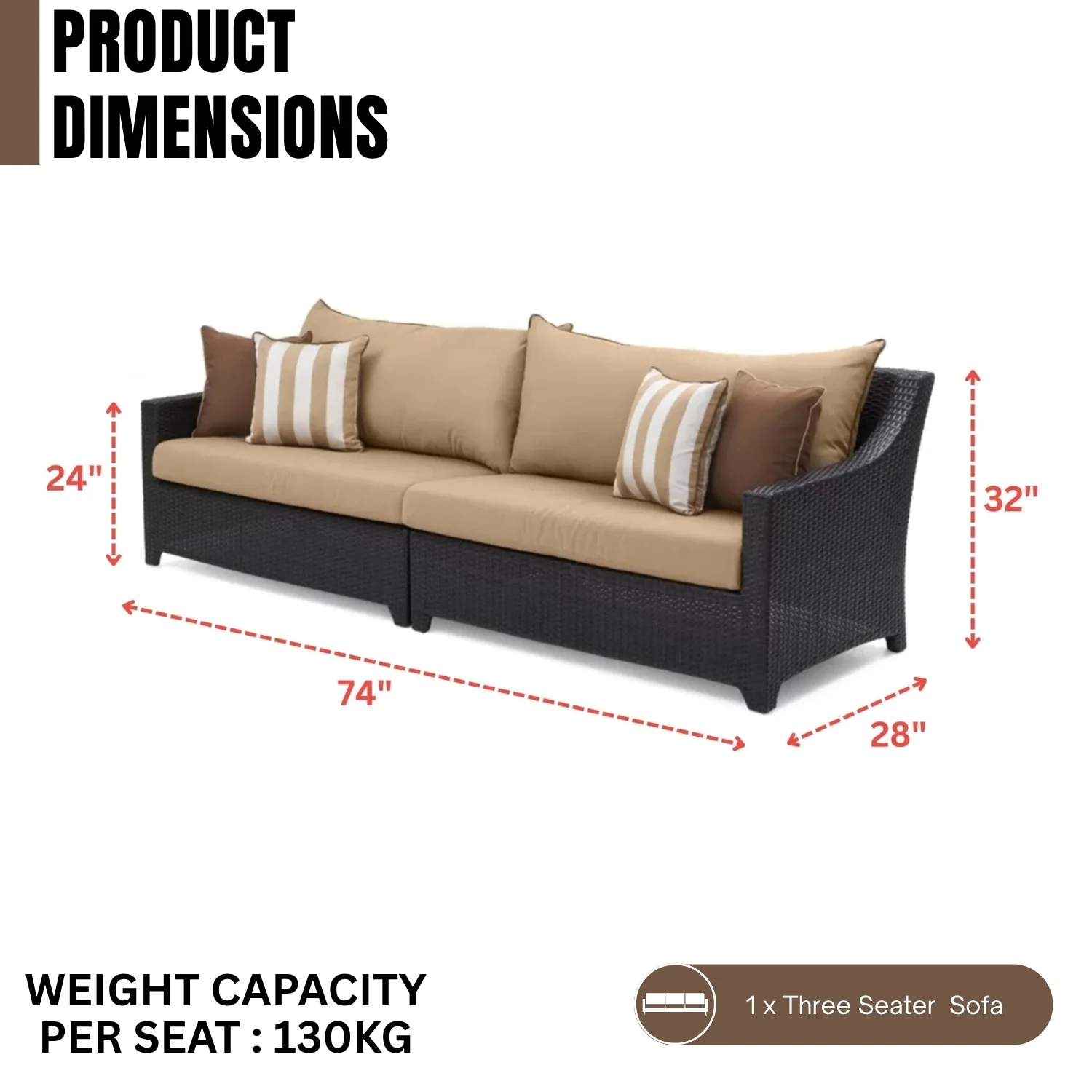 Outdoor All-Weather Rattan Wicker Three Seater Sofa - Image 2
