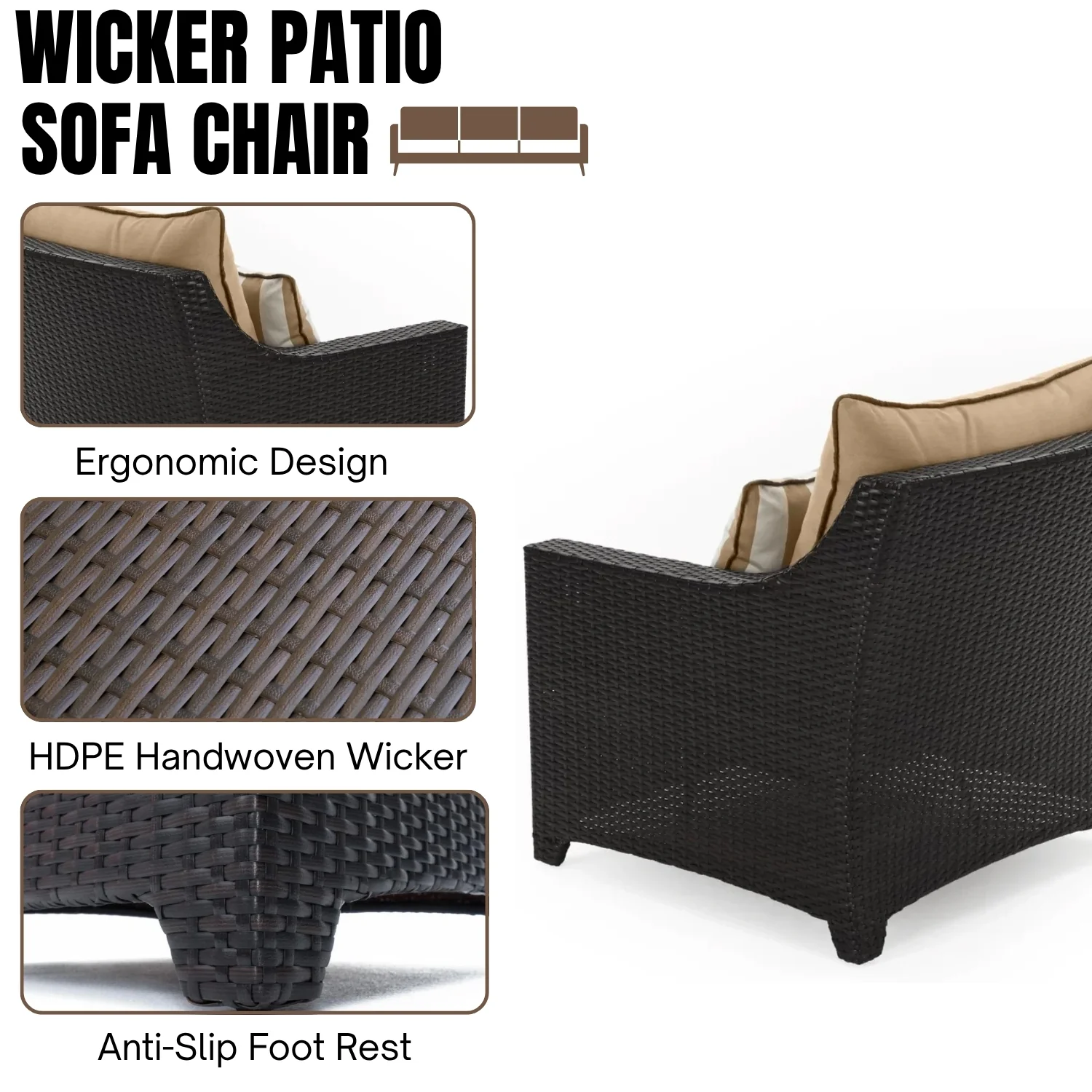Outdoor All-Weather Rattan Wicker Three Seater Sofa - Image 5
