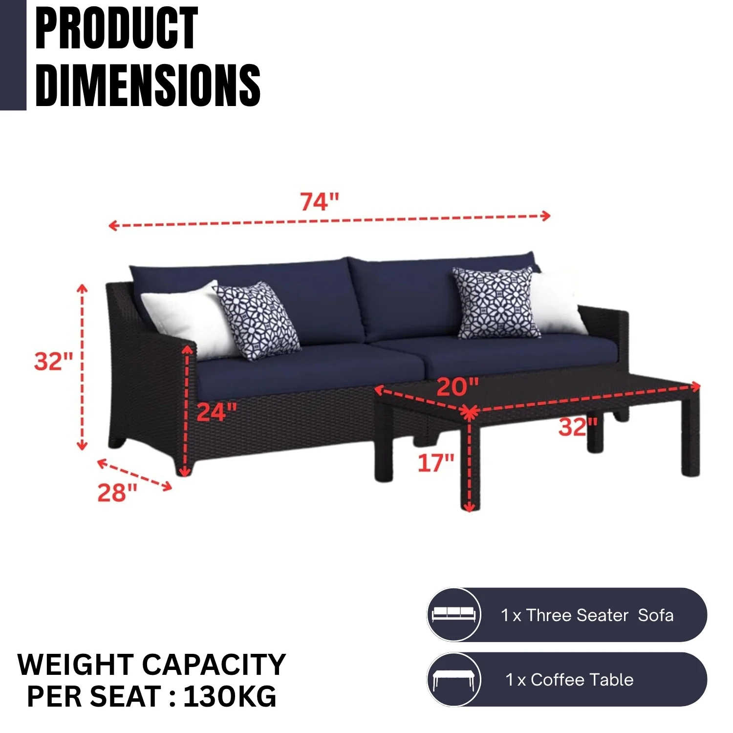 Outdoor All-Weather Rattan Wicker Three Seater Sofa - Image 2