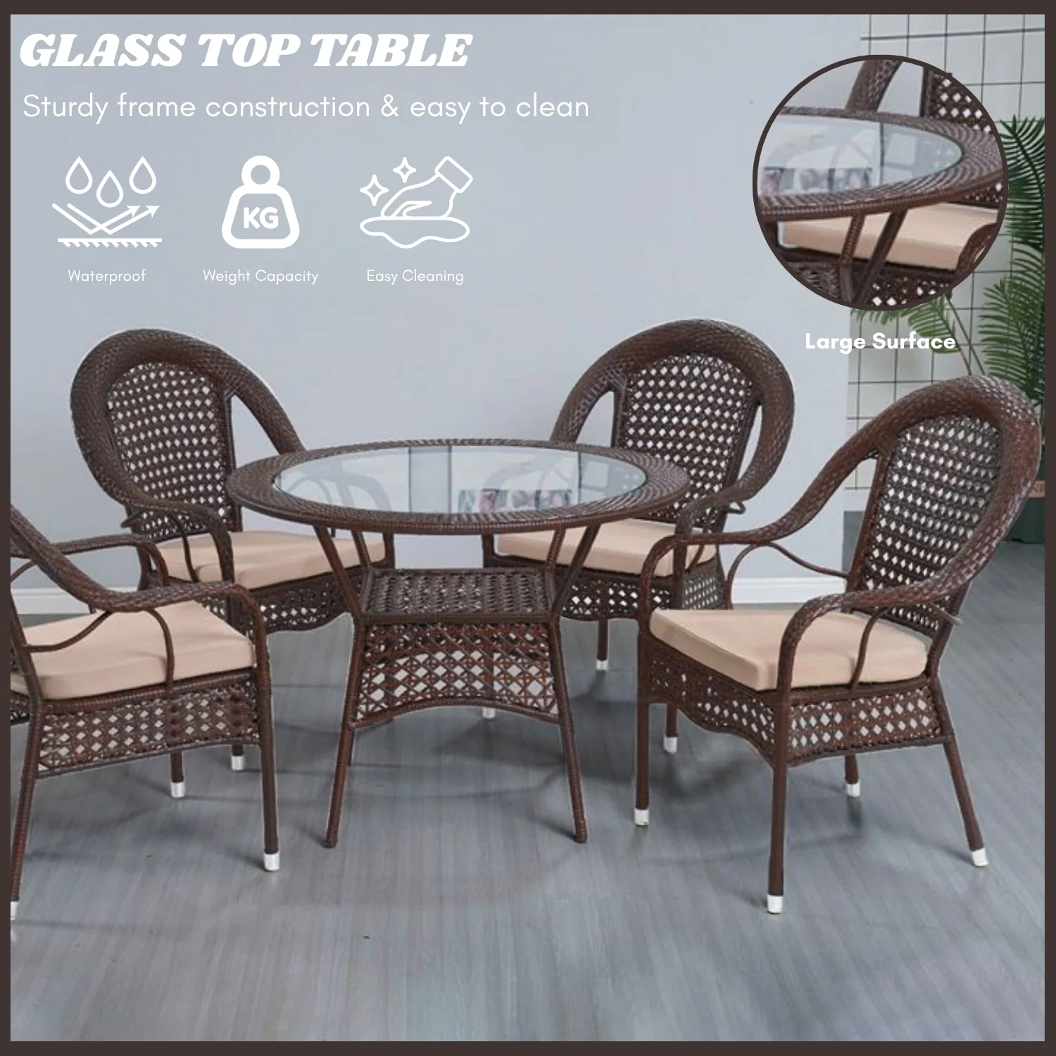 Outdoor All-Weather Resistant Rattan Wicker 5-Piece Dining Set - Image 7