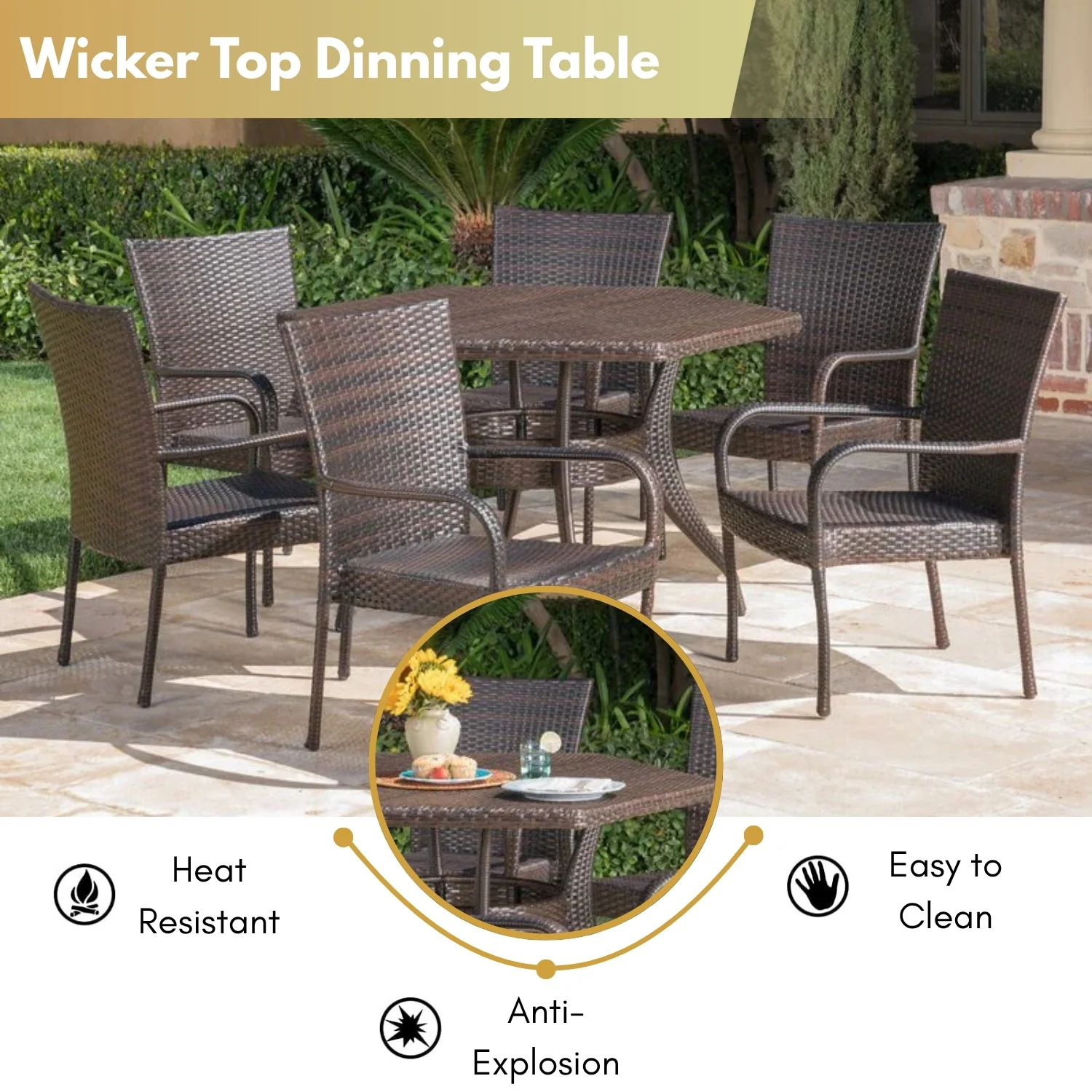 Outdoor All-Weather Resistant Rattan Wicker 7-Piece Dining Set - Image 5