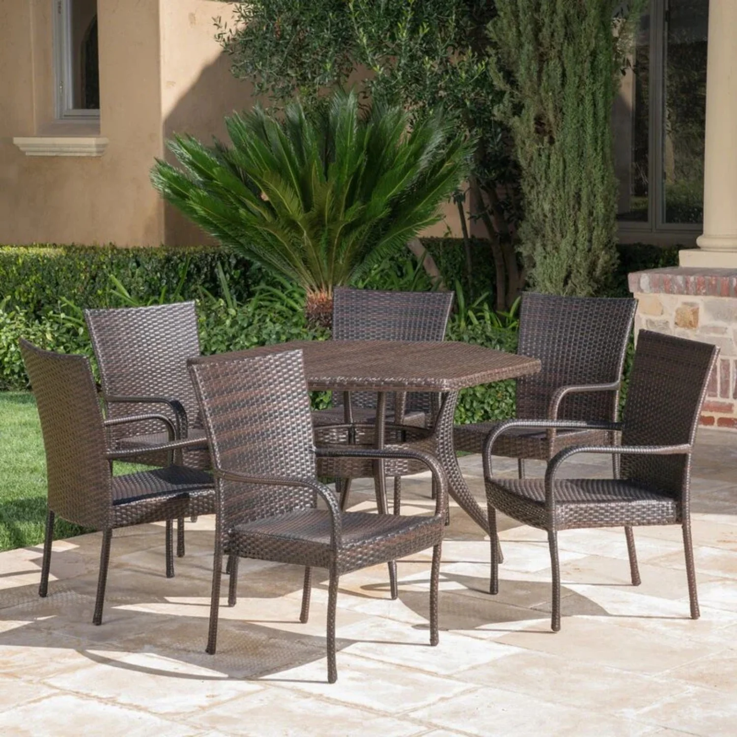 Outdoor All-Weather Resistant Rattan Wicker 7-Piece Dining Set - Image 6