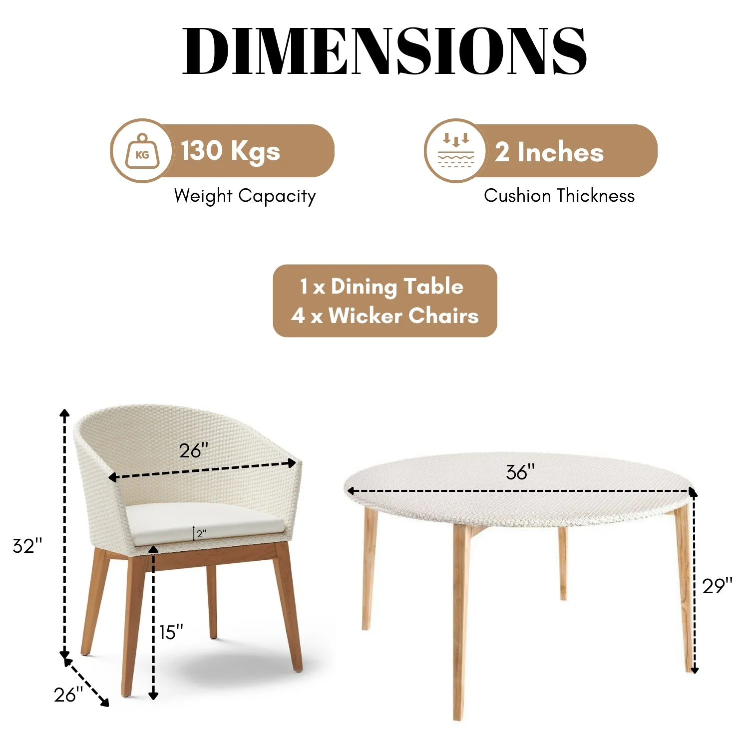 Outdoor All-Weather Resistant Rattan Wicker 5-Piece Dining Set (White) - Image 2